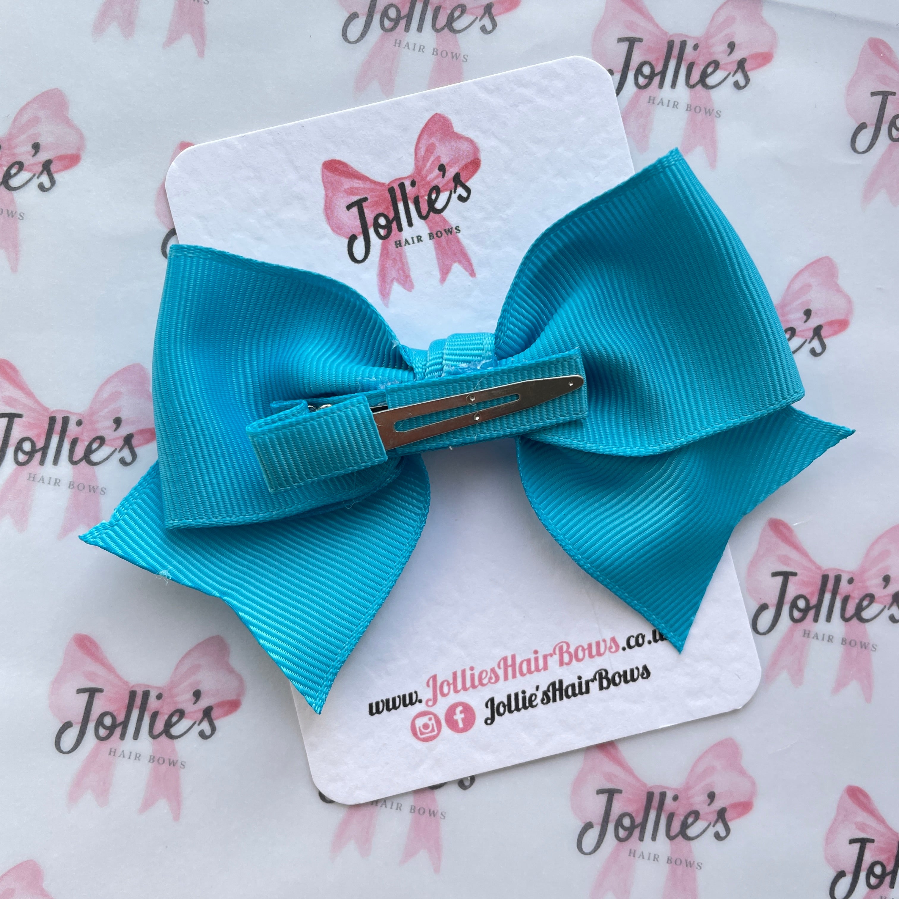 4" Turquoise Classic Hair Bow – Grosgrain Ribbon with Lined Alligator Clip