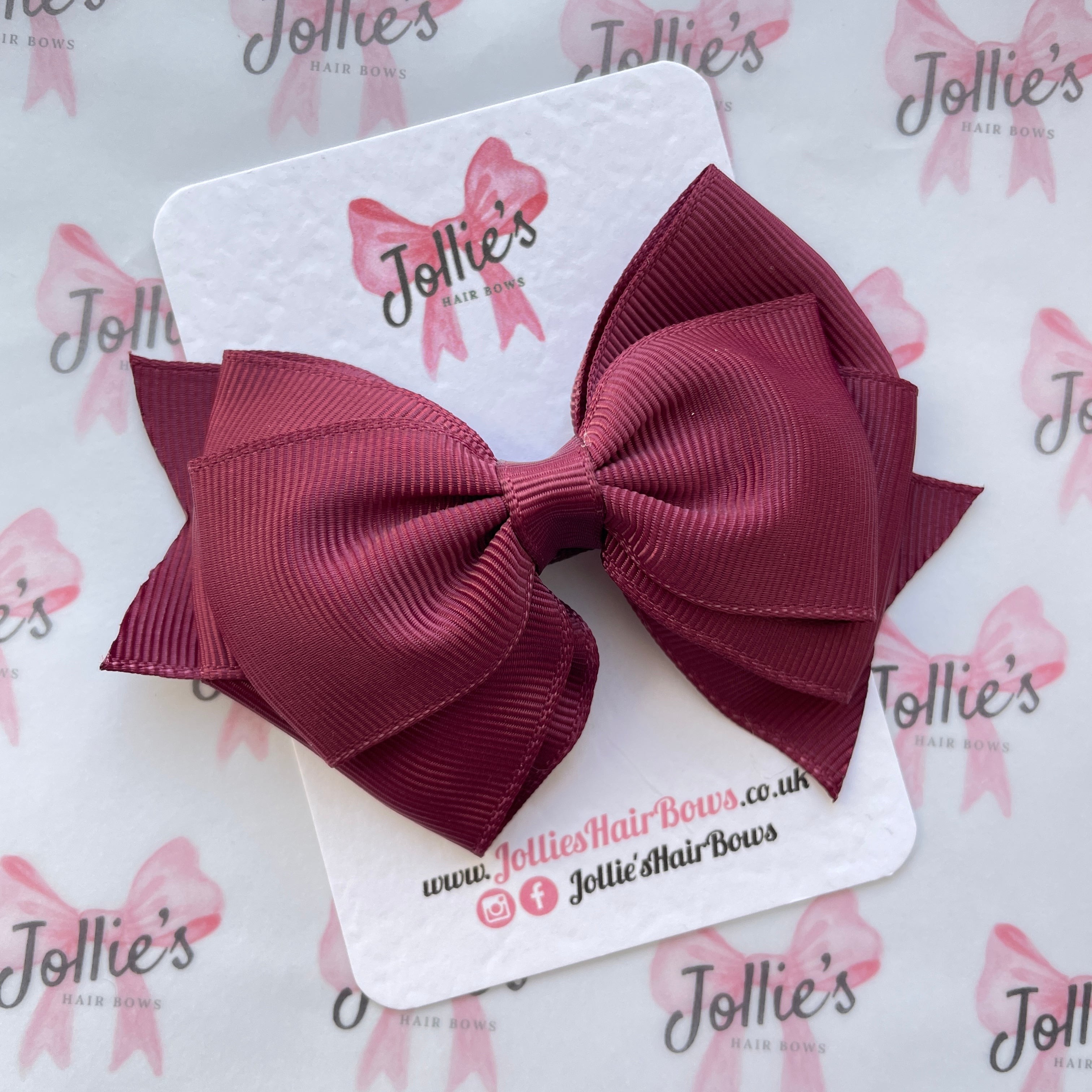 4" Burgundy Triple Layer Hair Bow – Grosgrain Ribbon with Lined Alligator Clip