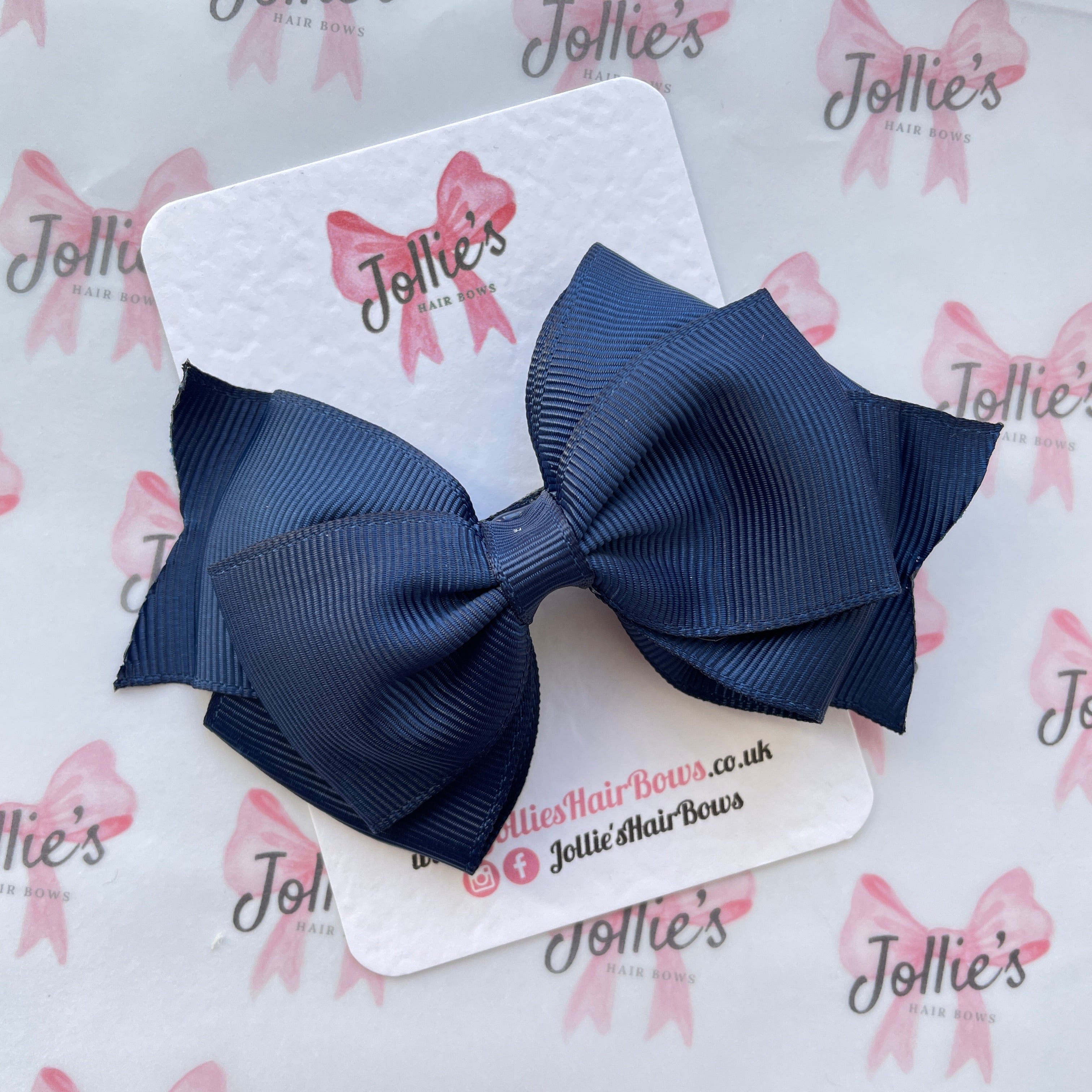 4" Navy Triple Layer Hair Bow – Grosgrain Ribbon with Lined Alligator Clip