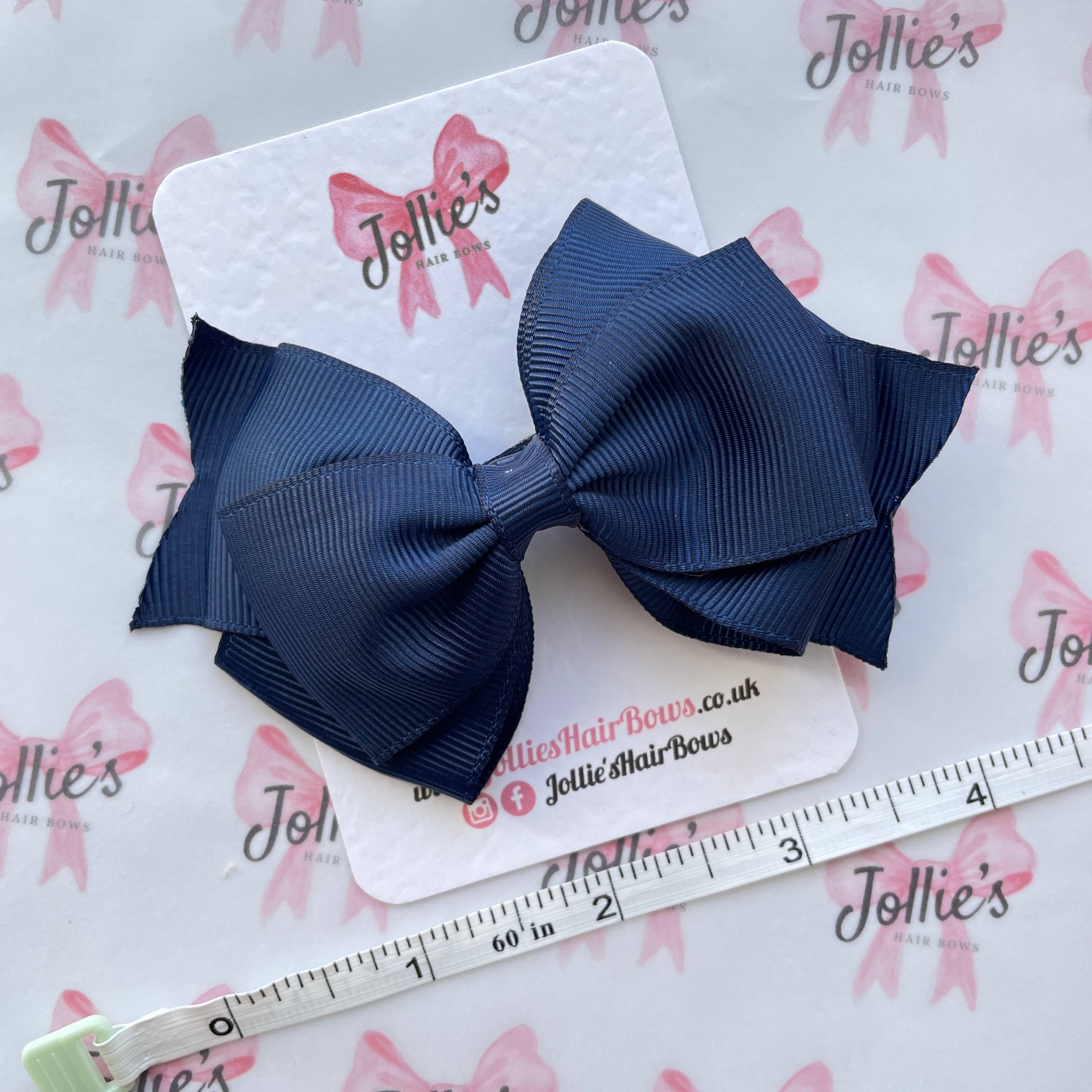 4" Navy Triple Layer Hair Bow – Grosgrain Ribbon with Lined Alligator Clip