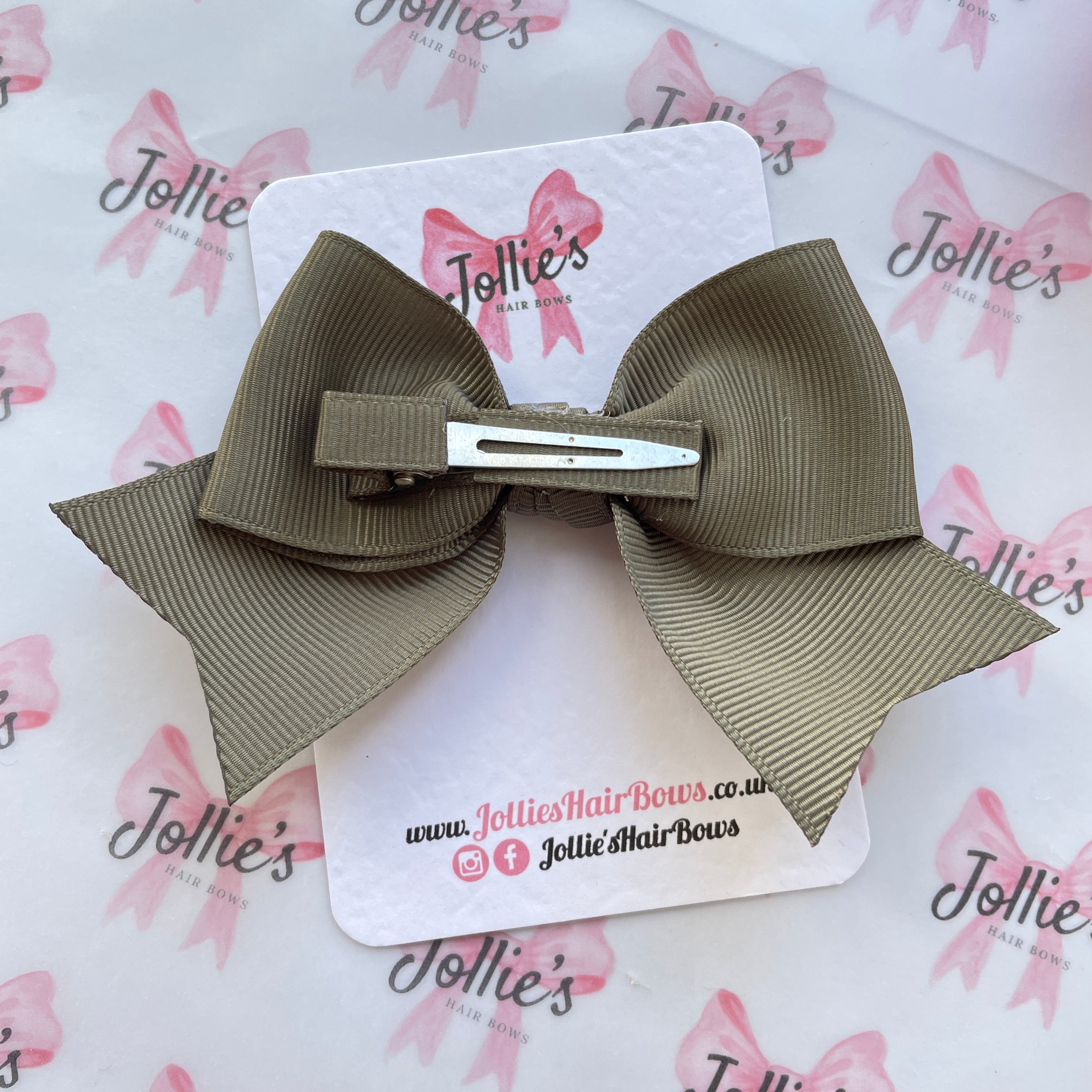 4" Deep Sage Classic Hair Bow – Grosgrain Ribbon with Lined Alligator Clip