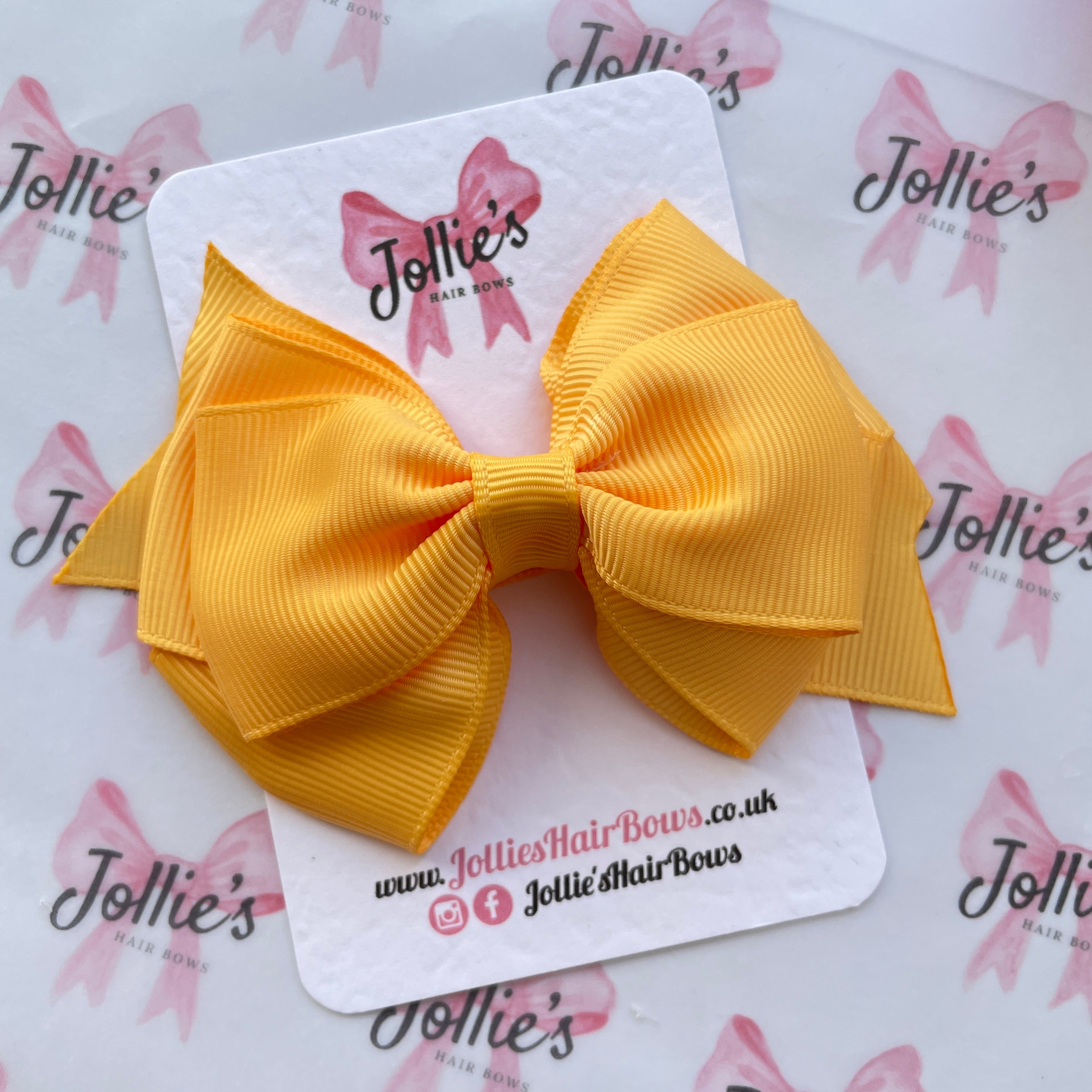4" Yellow Gold Triple Layer Hair Bow – Grosgrain Ribbon with Lined Alligator Clip