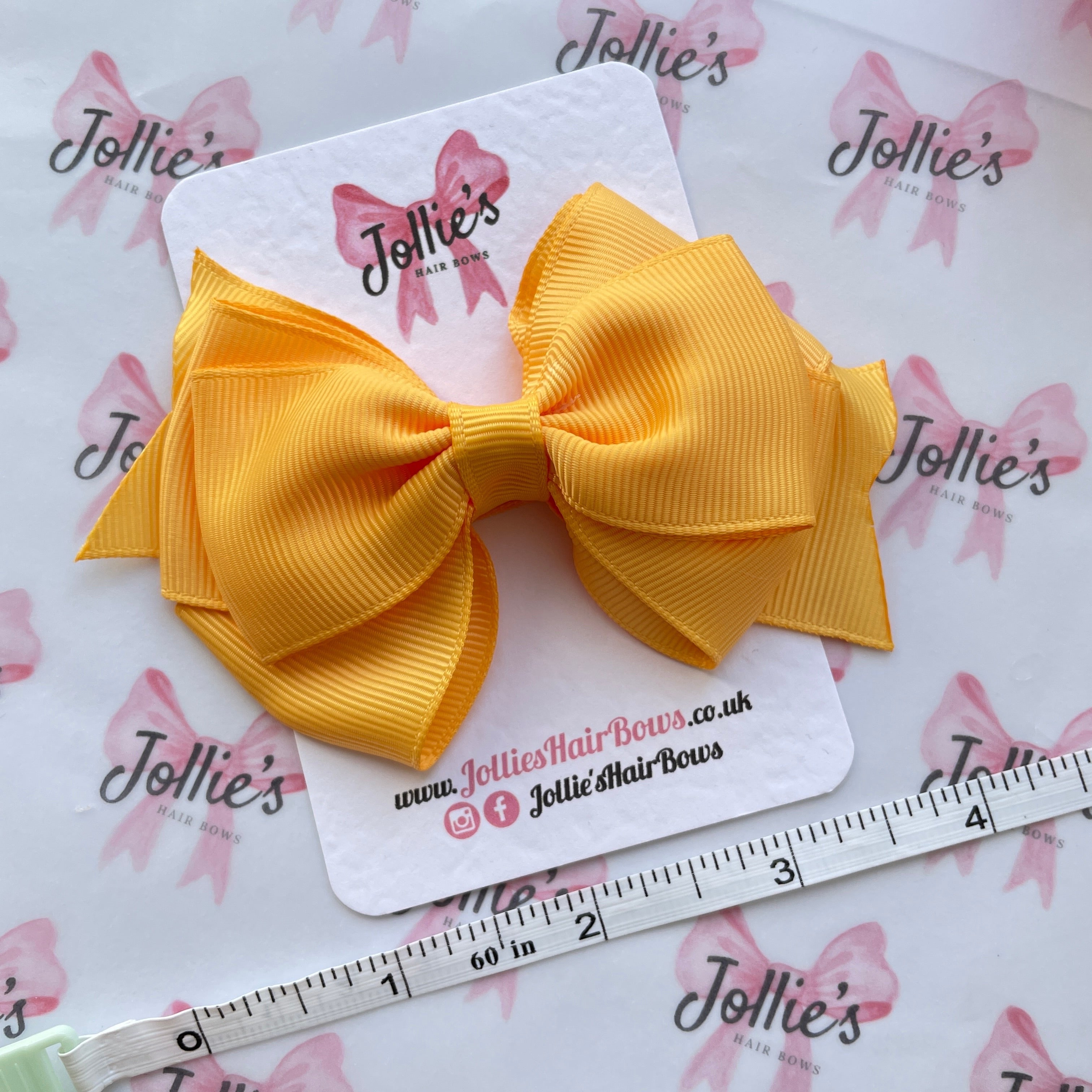 4" Yellow Gold Triple Layer Hair Bow – Grosgrain Ribbon with Lined Alligator Clip