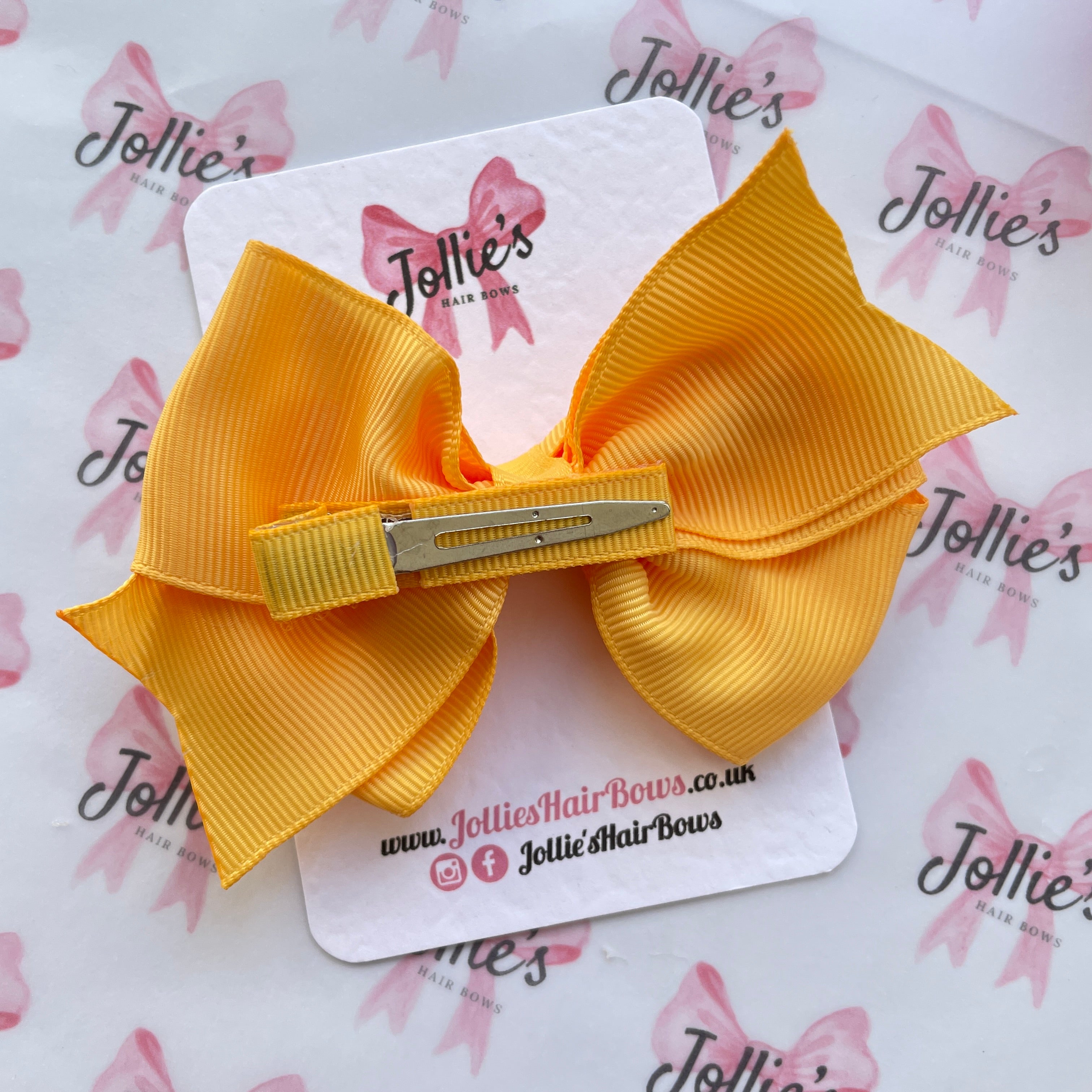 4" Yellow Gold Triple Layer Hair Bow – Grosgrain Ribbon with Lined Alligator Clip
