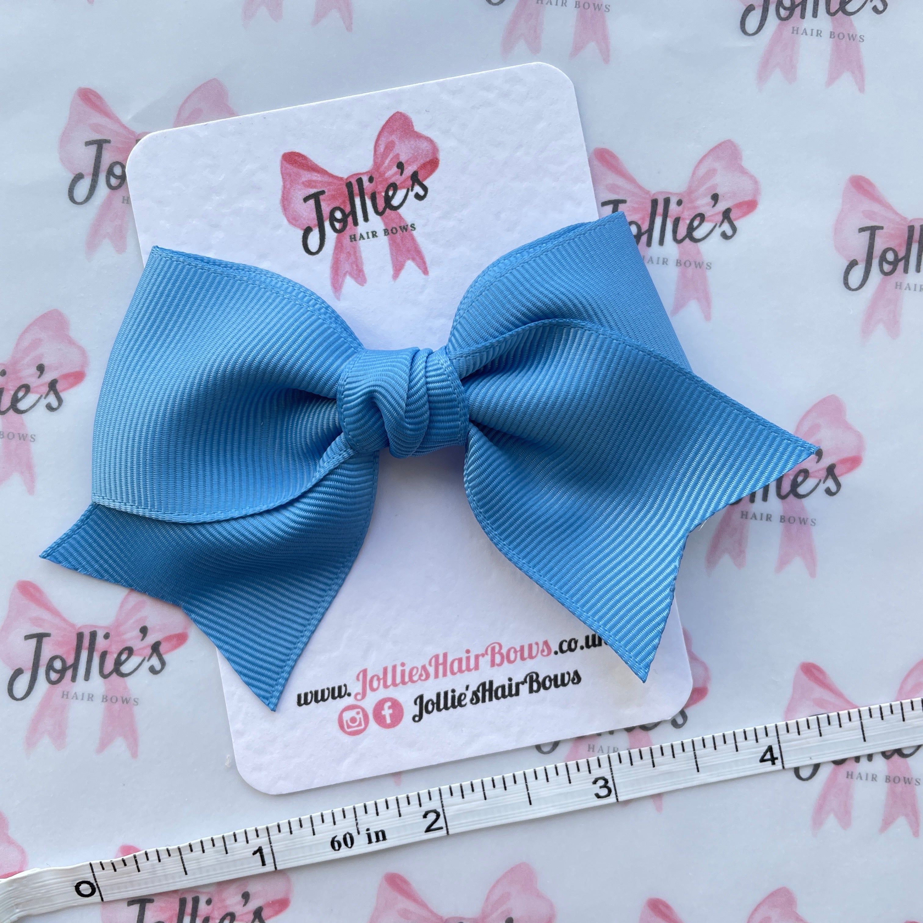 4" Porcelain Blue Classic Hair Bow – Grosgrain Ribbon with Lined Alligator Clip