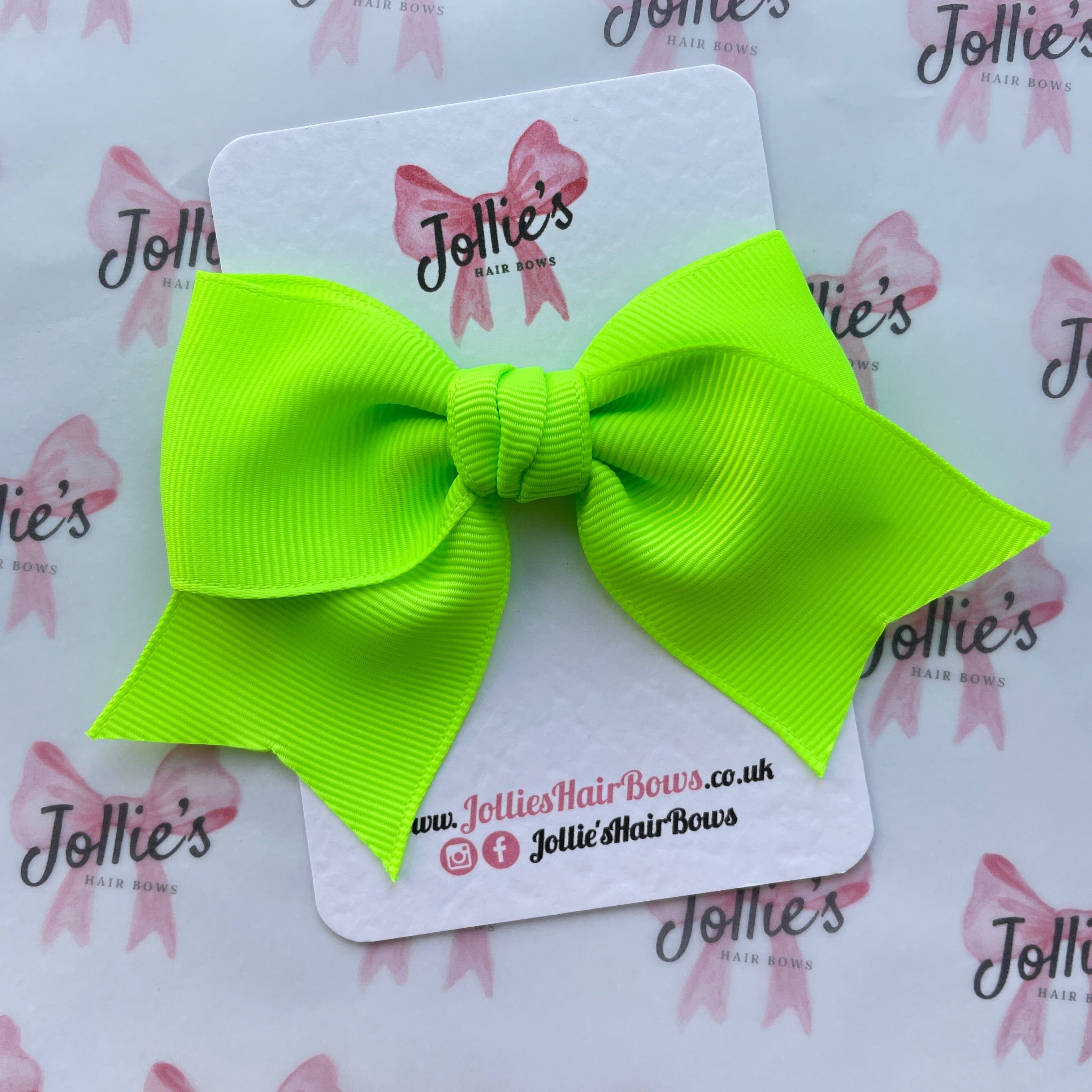 4" Key Lime Classic Hair Bow – Grosgrain Ribbon with Lined Alligator Clip
