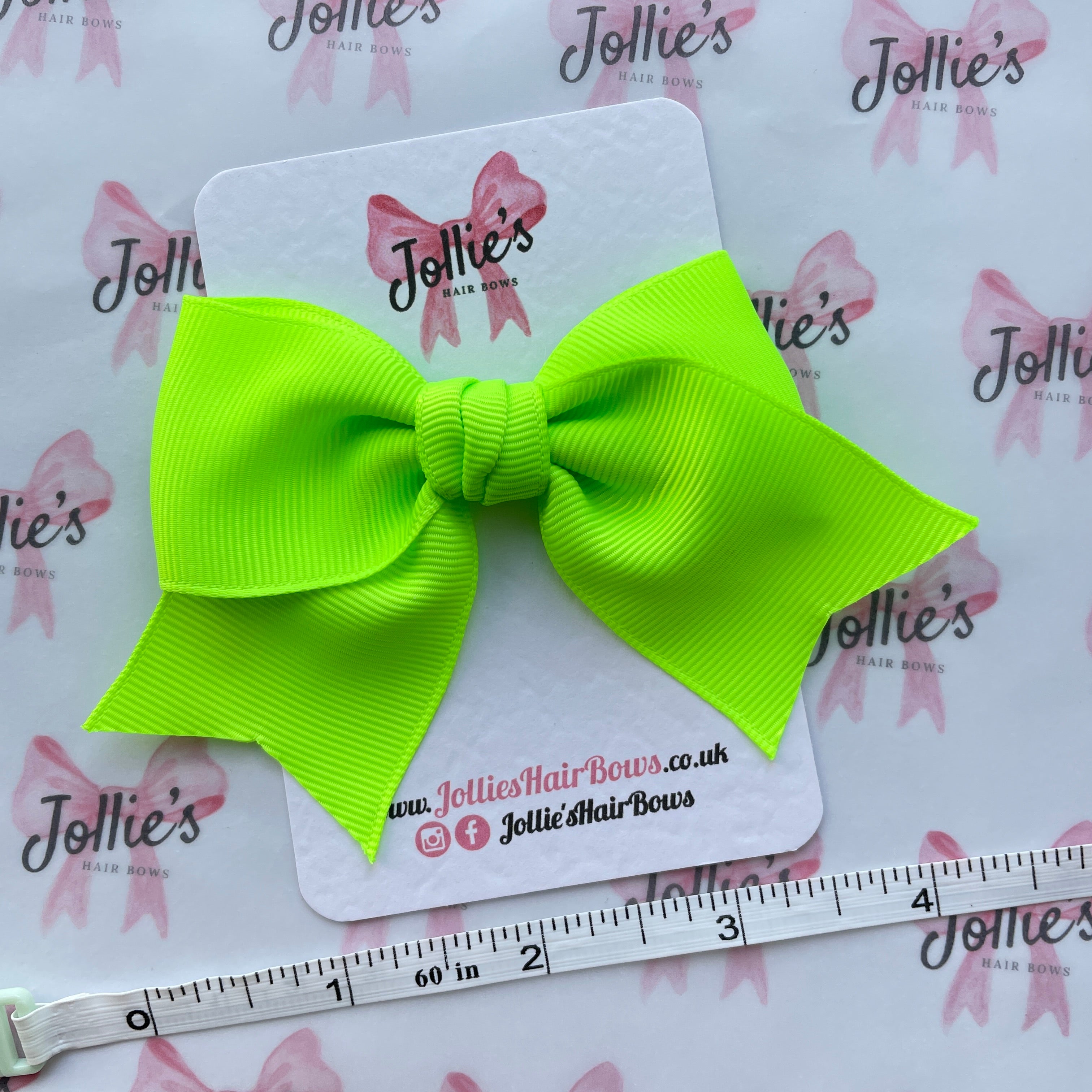 4" Key Lime Classic Hair Bow – Grosgrain Ribbon with Lined Alligator Clip