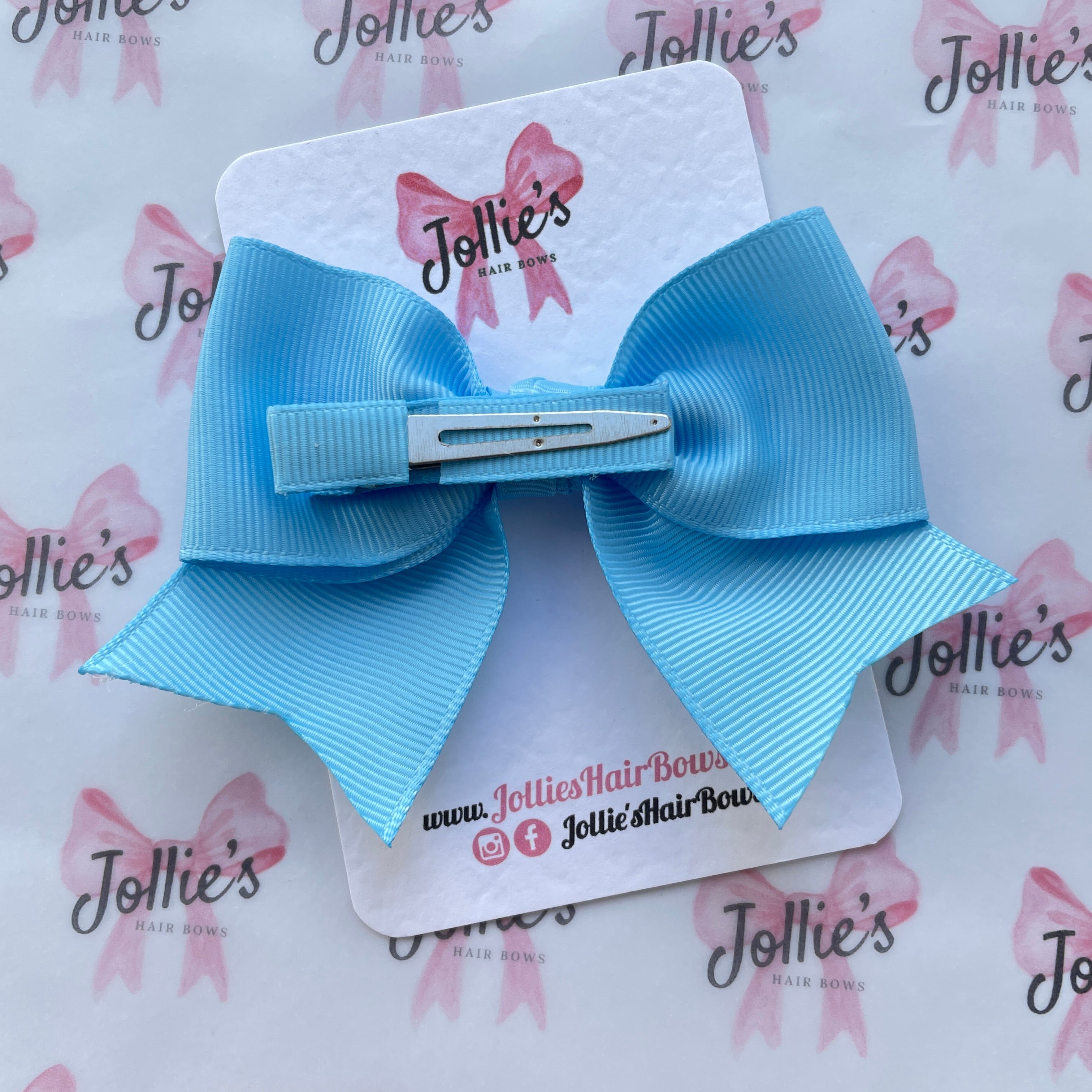 4" Blue Mist Classic Hair Bow – Grosgrain Ribbon with Lined Alligator Clip
