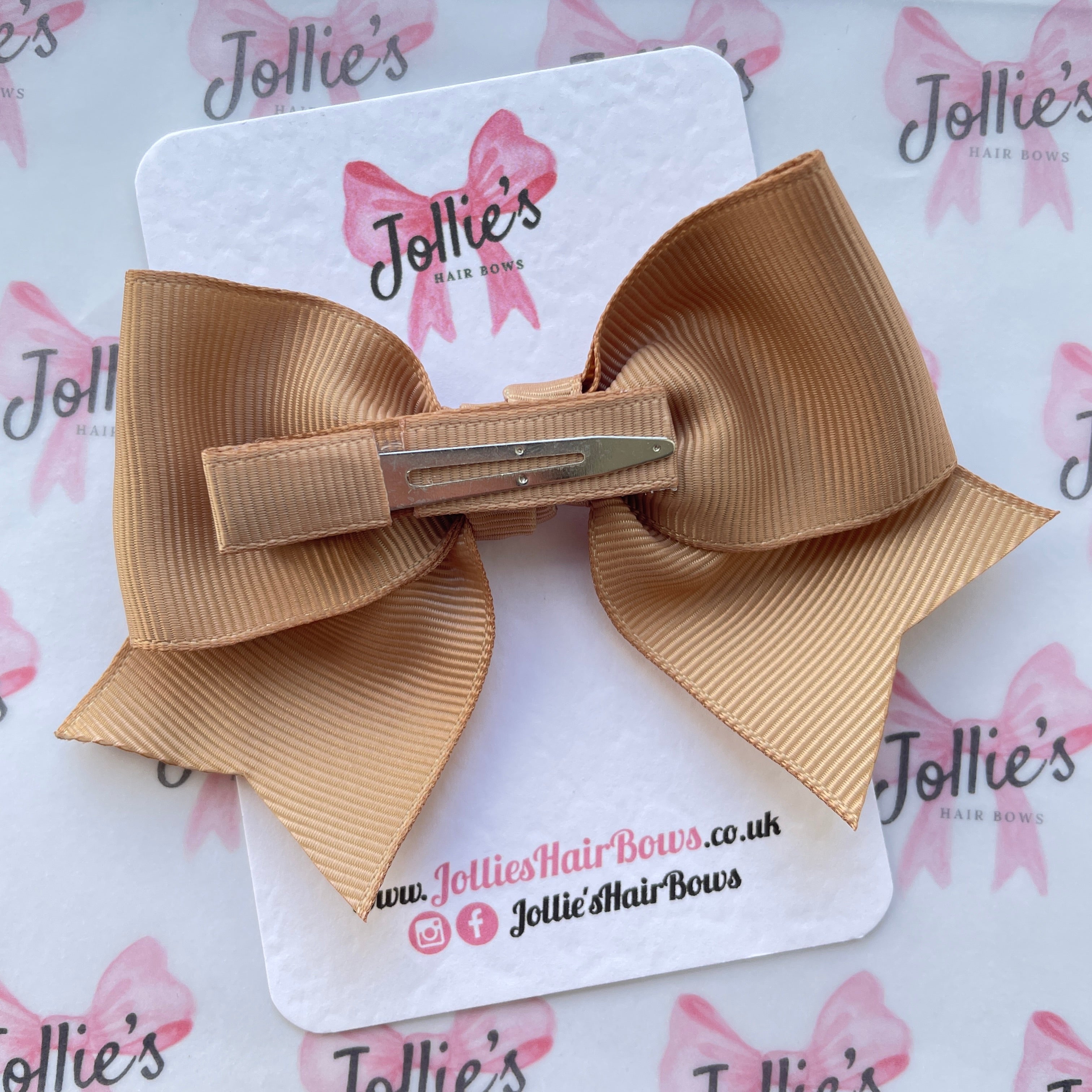 4" Latte Classic Hair Bow – Grosgrain Ribbon with Lined Alligator Clip
