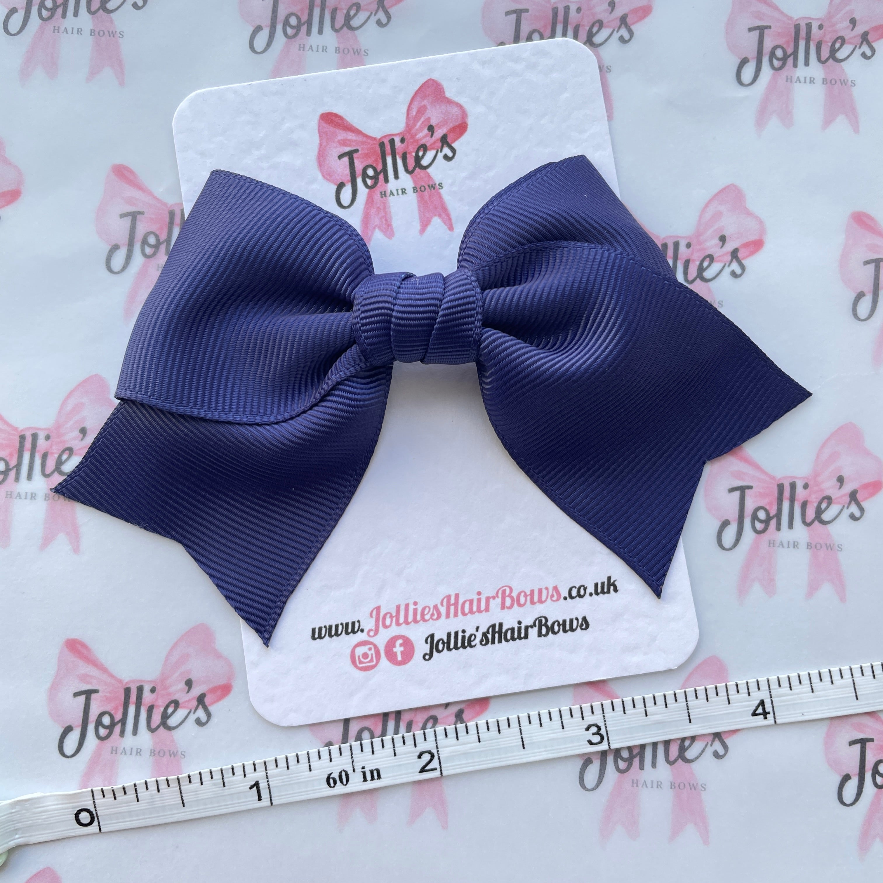 4" Ink Blue Classic Hair Bow – Grosgrain Ribbon with Lined Alligator Clip