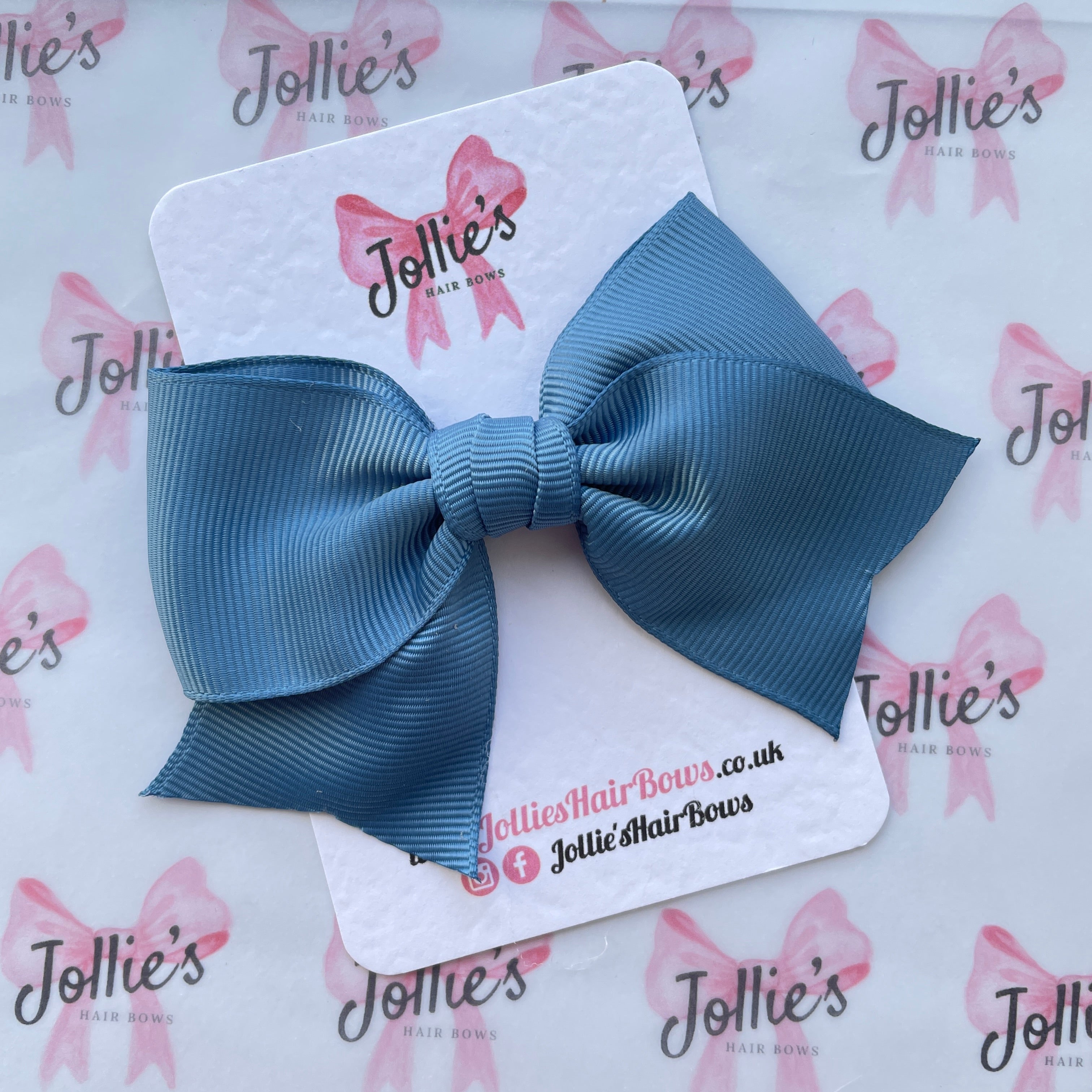4" Antique Blue Classic Hair Bow – Grosgrain Ribbon with Lined Alligator Clip
