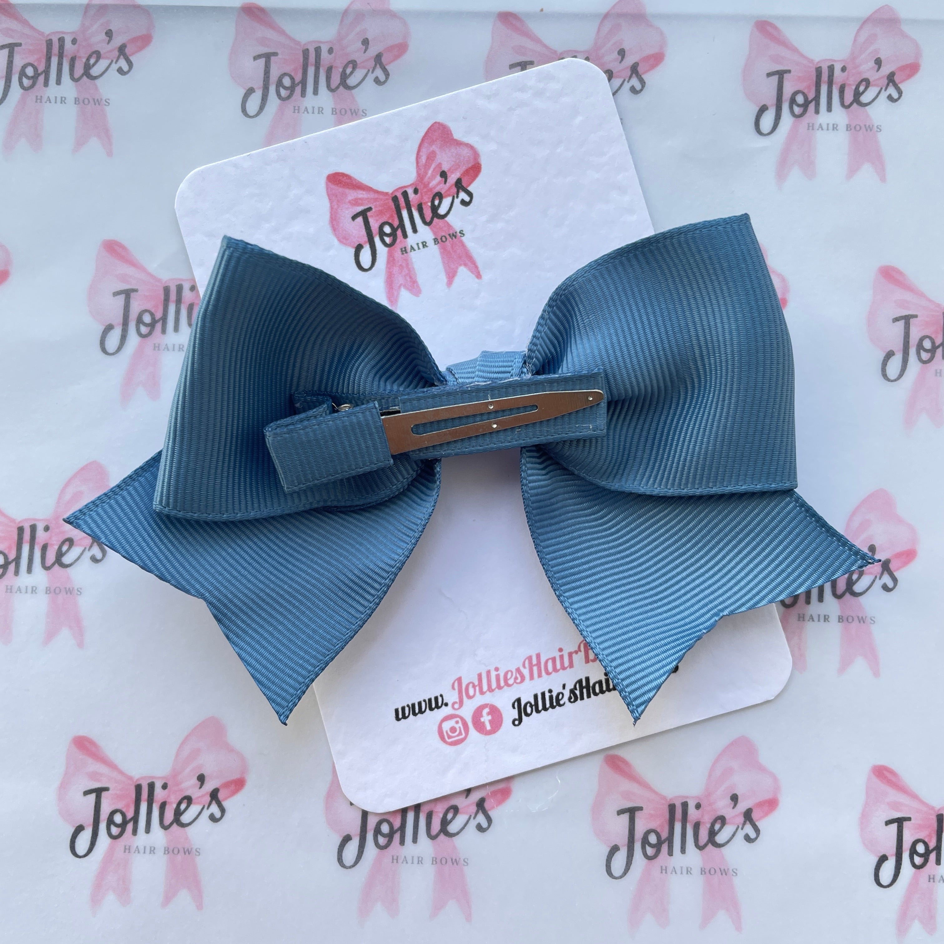 4" Antique Blue Classic Hair Bow – Grosgrain Ribbon with Lined Alligator Clip