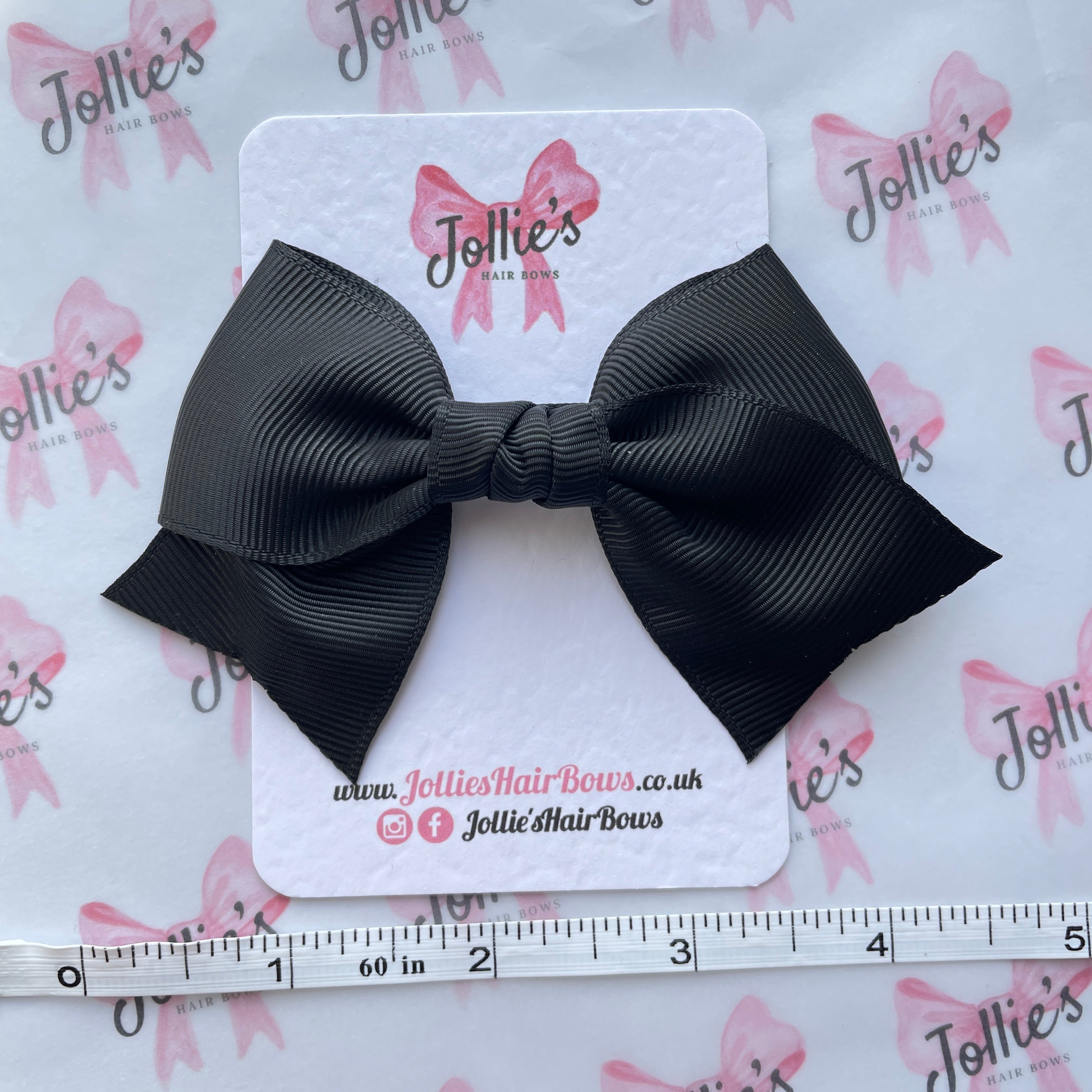 4" Black Classic Hair Bow – Grosgrain Ribbon with Lined Alligator Clip