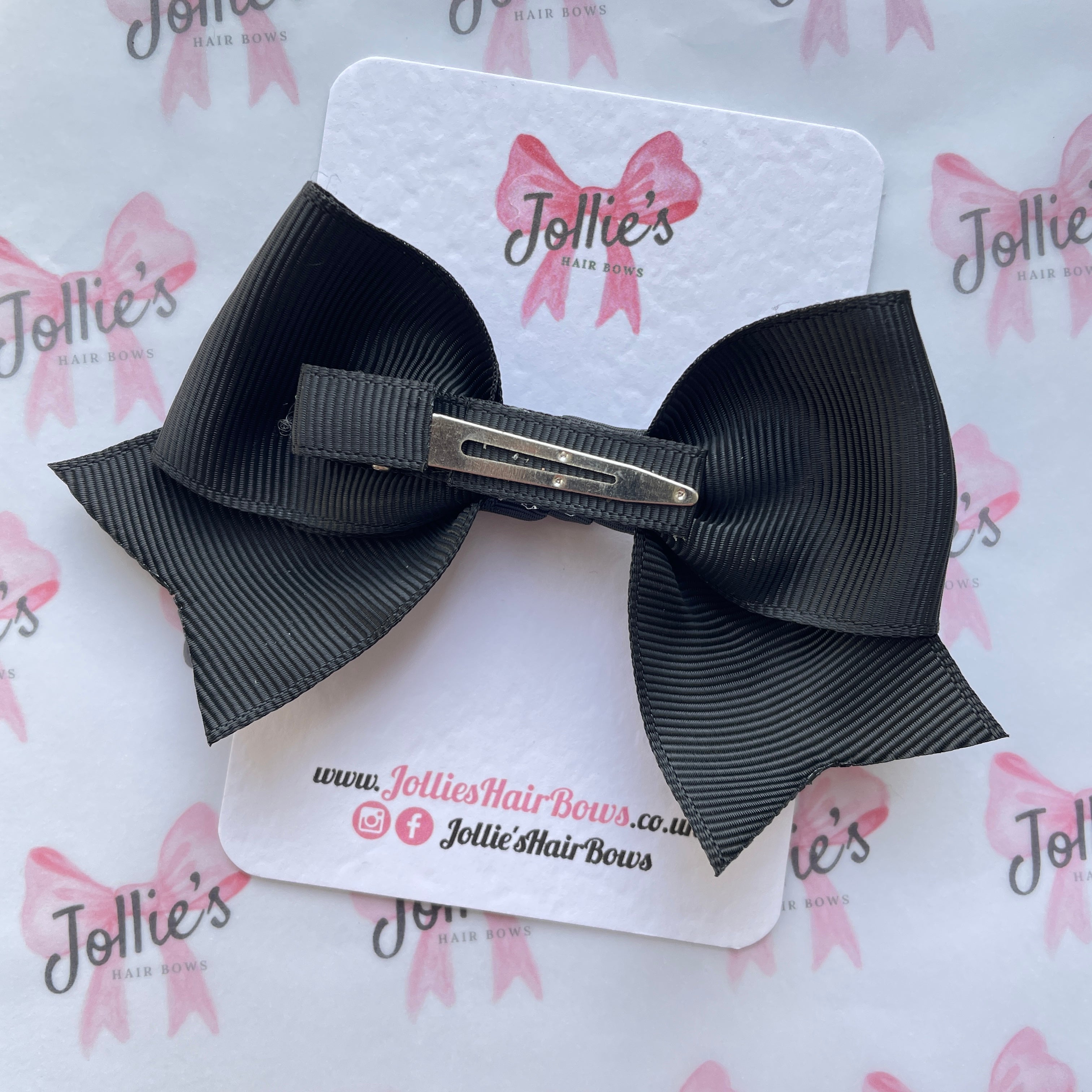 4" Black Classic Hair Bow – Grosgrain Ribbon with Lined Alligator Clip