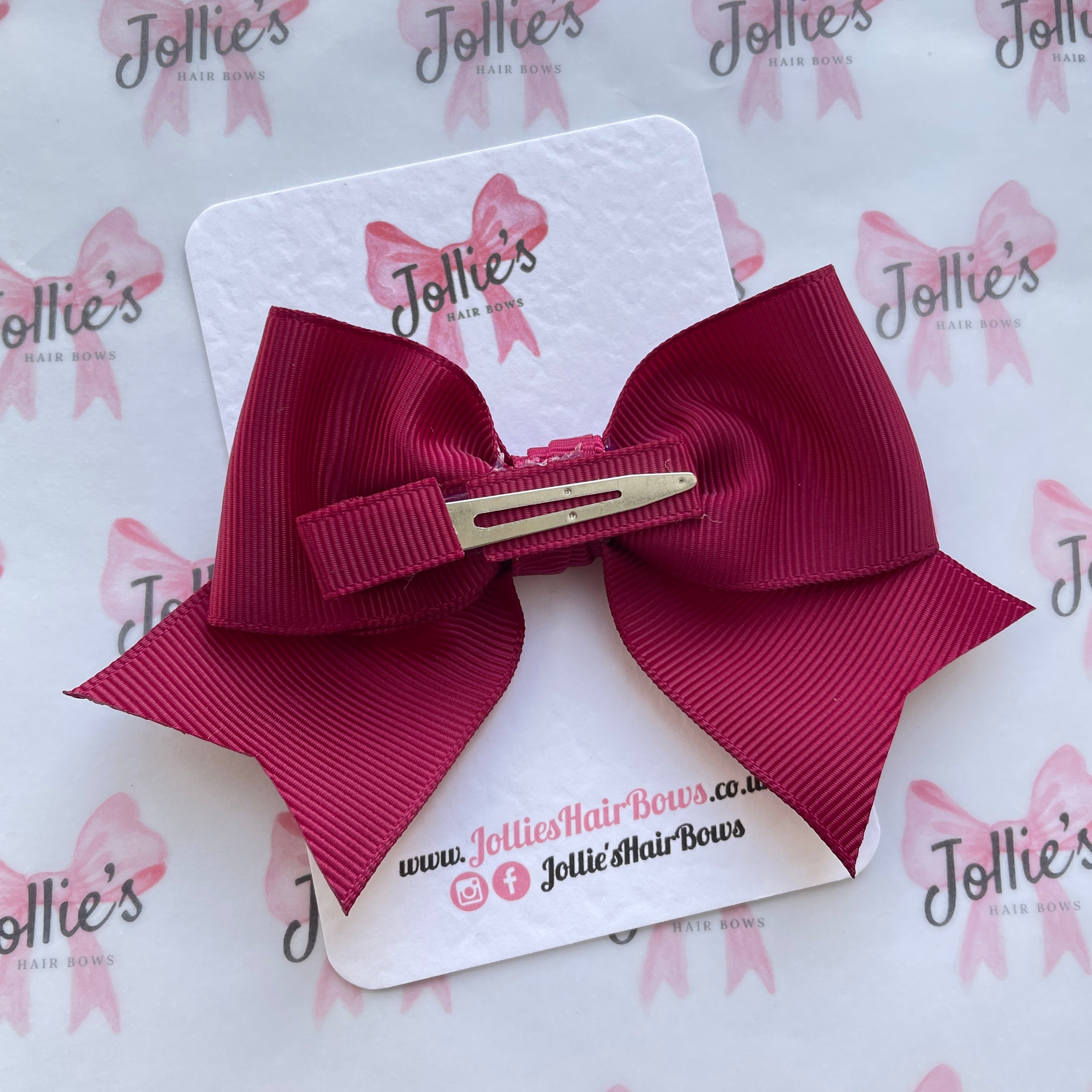 4" Wine Classic Hair Bow – Grosgrain Ribbon with Lined Alligator Clip
