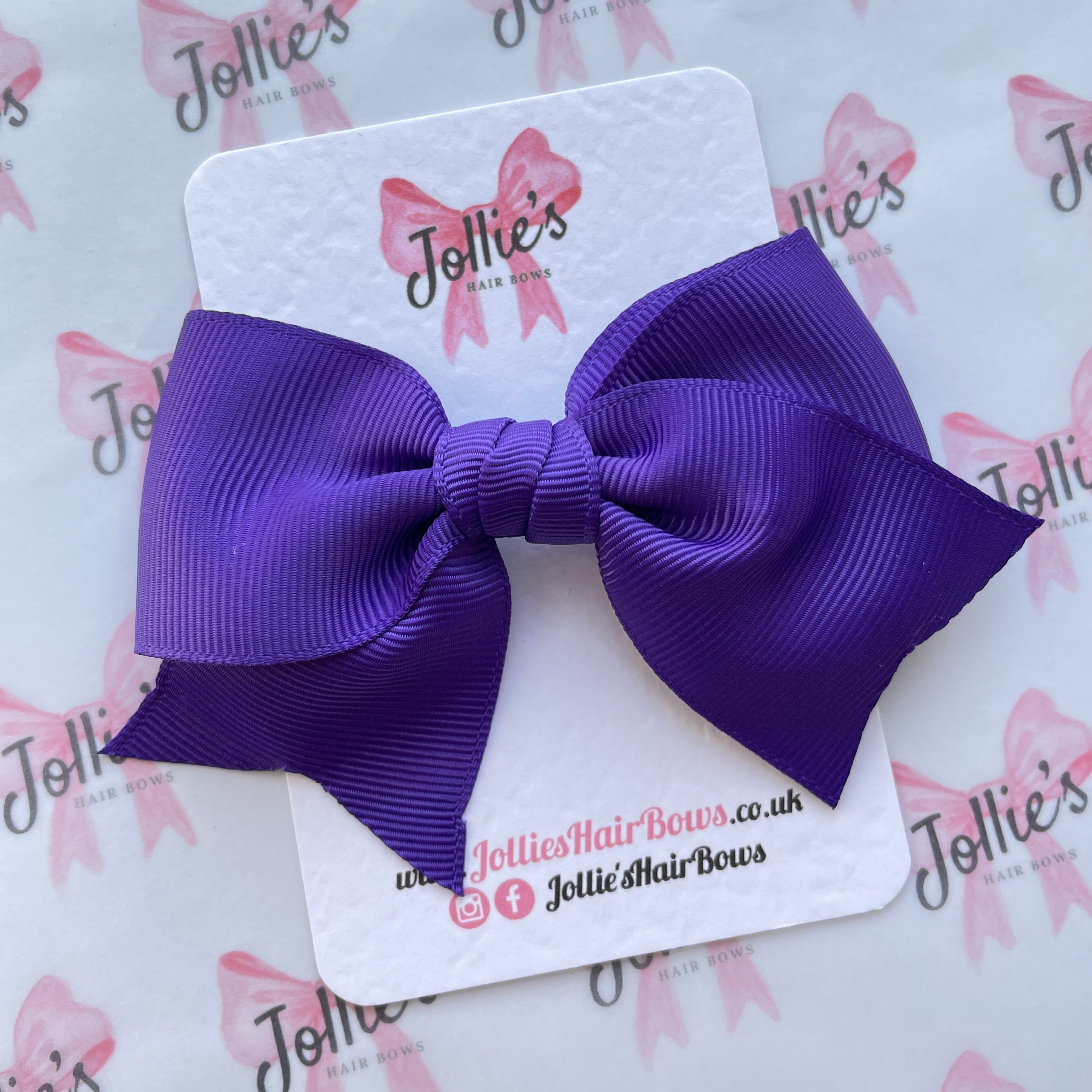 4" Regal Purple Classic Hair Bow – Grosgrain Ribbon with Lined Alligator Clip