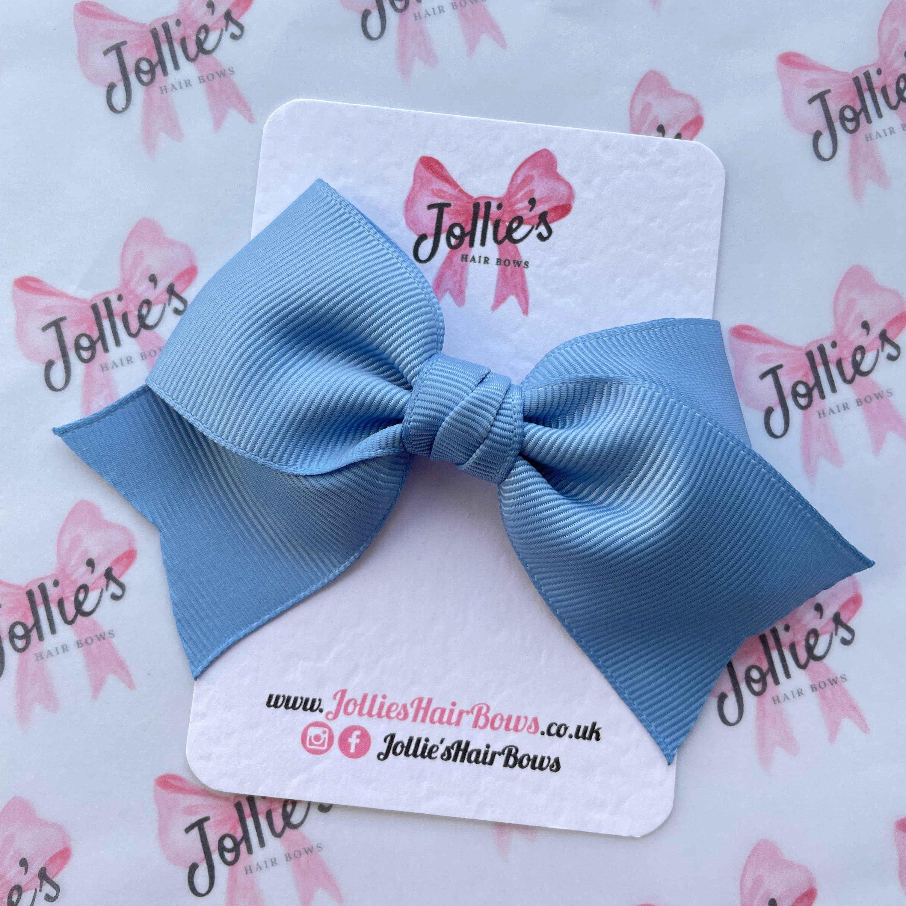 4" French Blue Classic Hair Bow – Grosgrain Ribbon with Lined Alligator Clip