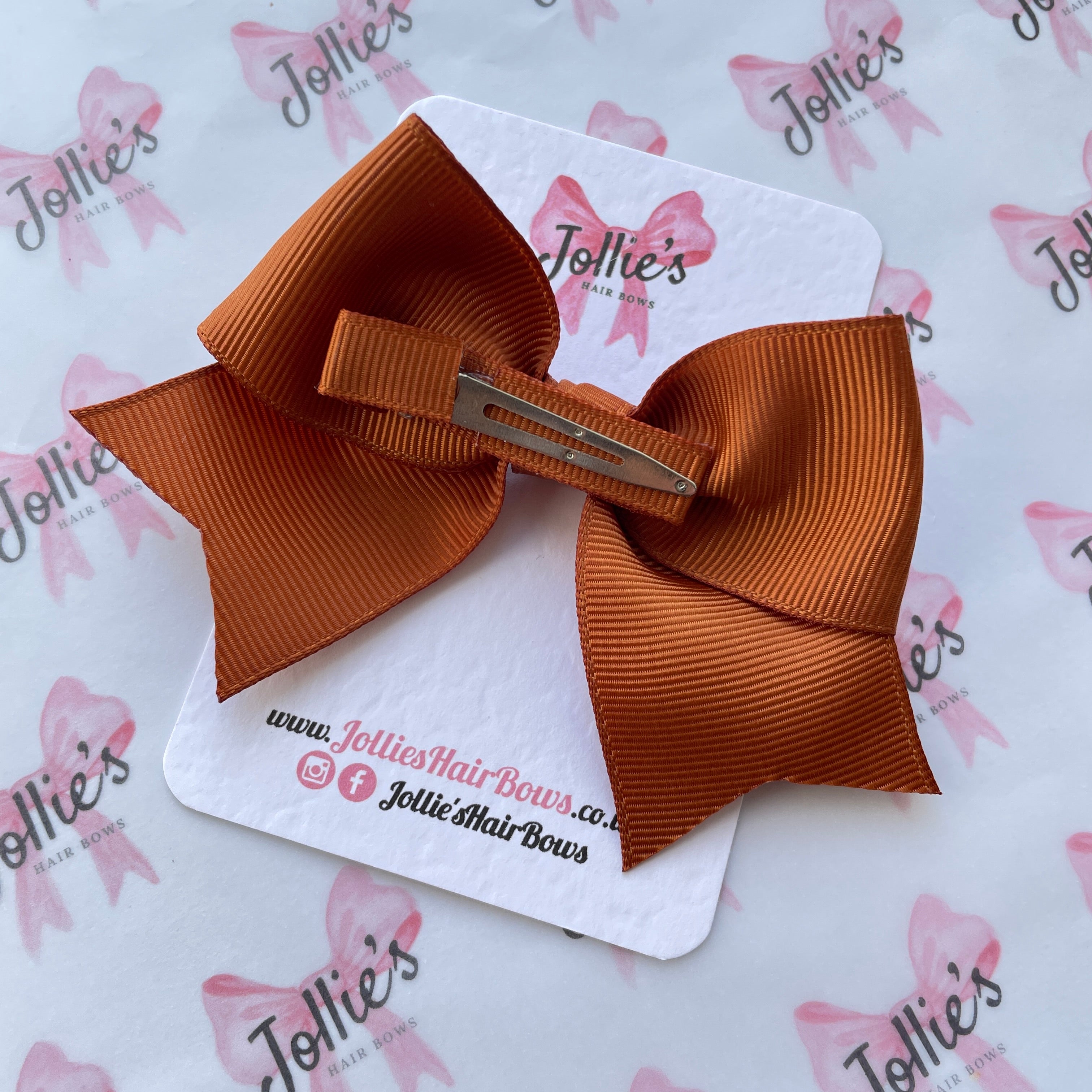 4" Copper Classic Hair Bow – Grosgrain Ribbon with Lined Alligator Clip