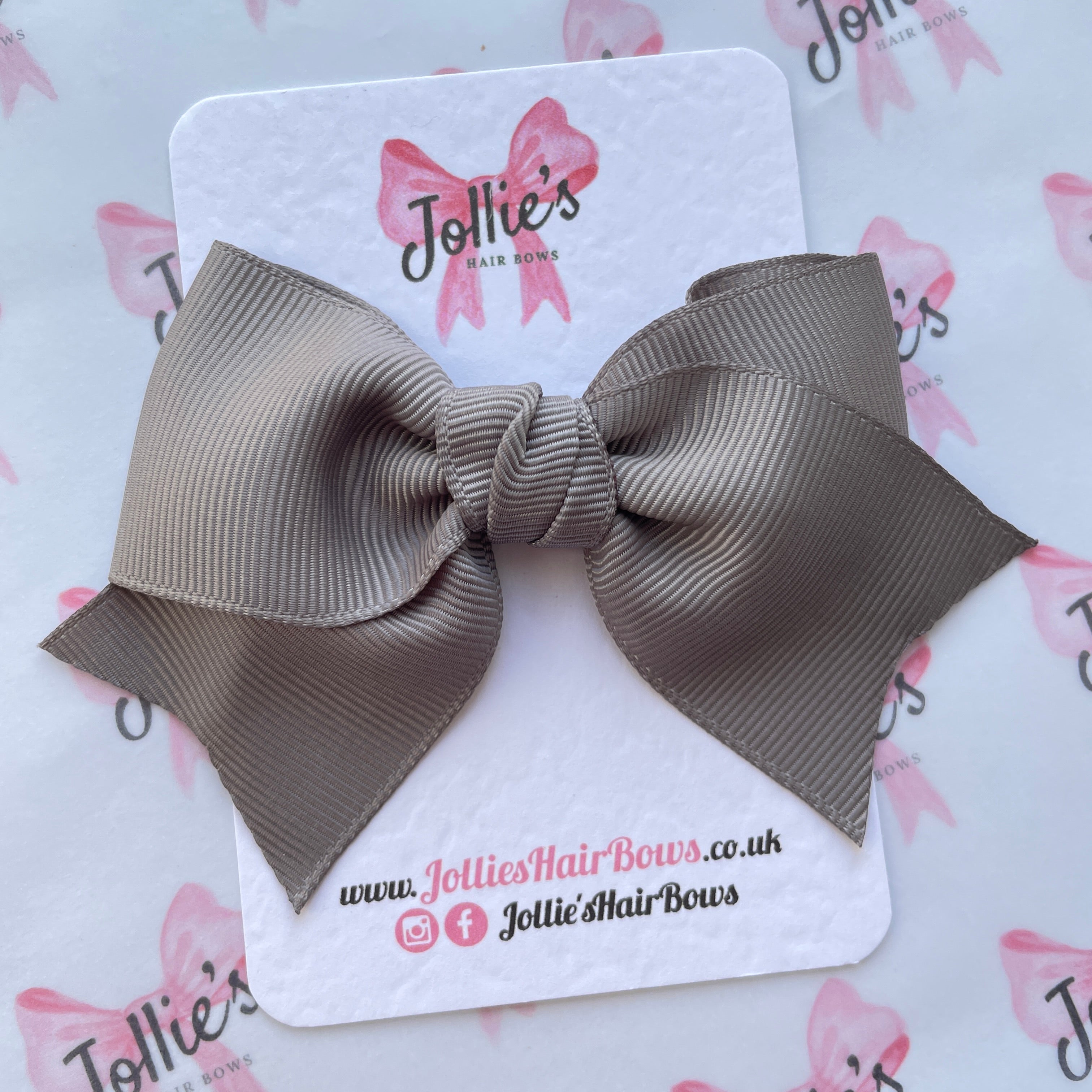 4" Metal Grey Classic Hair Bow – Grosgrain Ribbon with Lined Alligator Clip