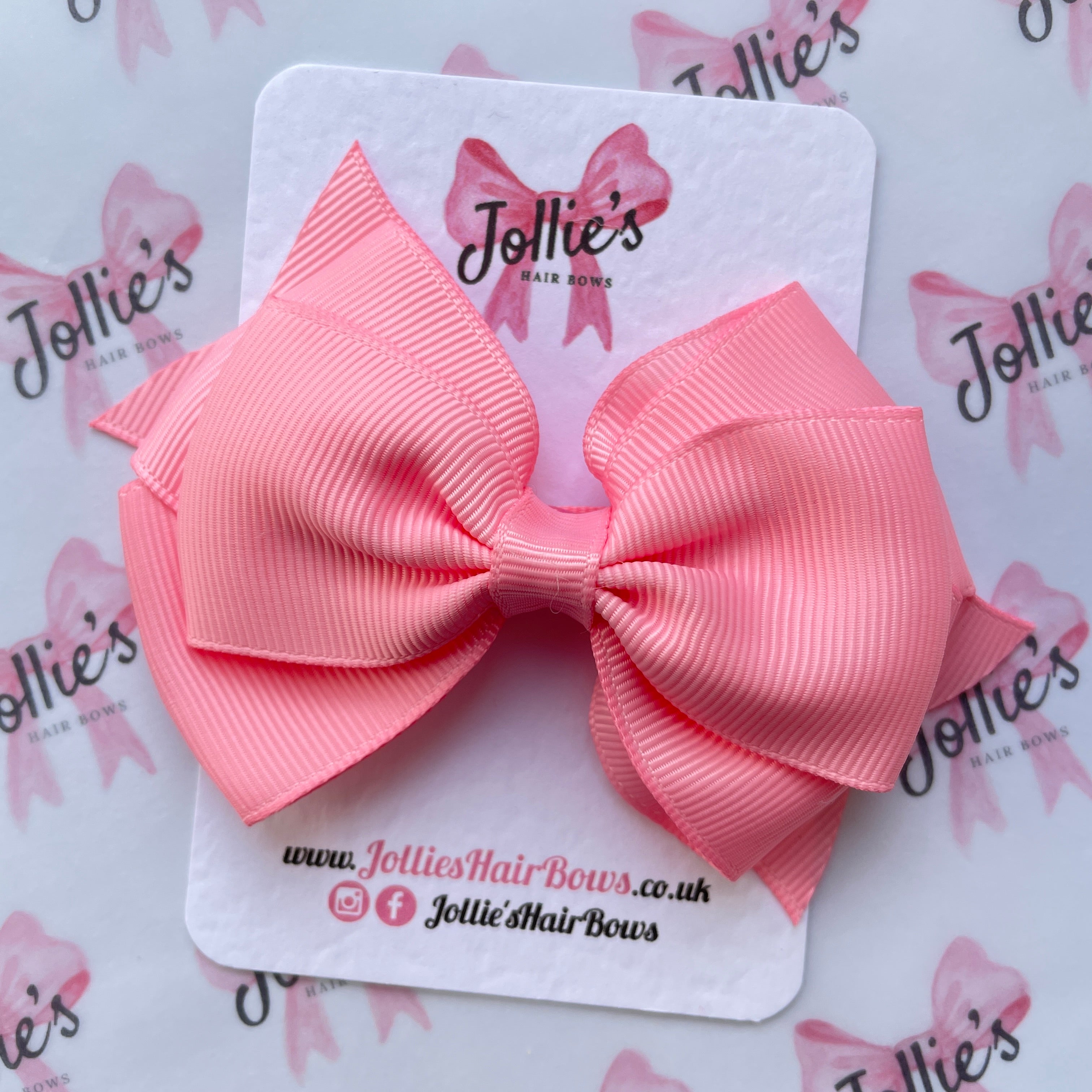 4" Pink Triple Layer Hair Bow – Grosgrain Ribbon with Lined Alligator Clip