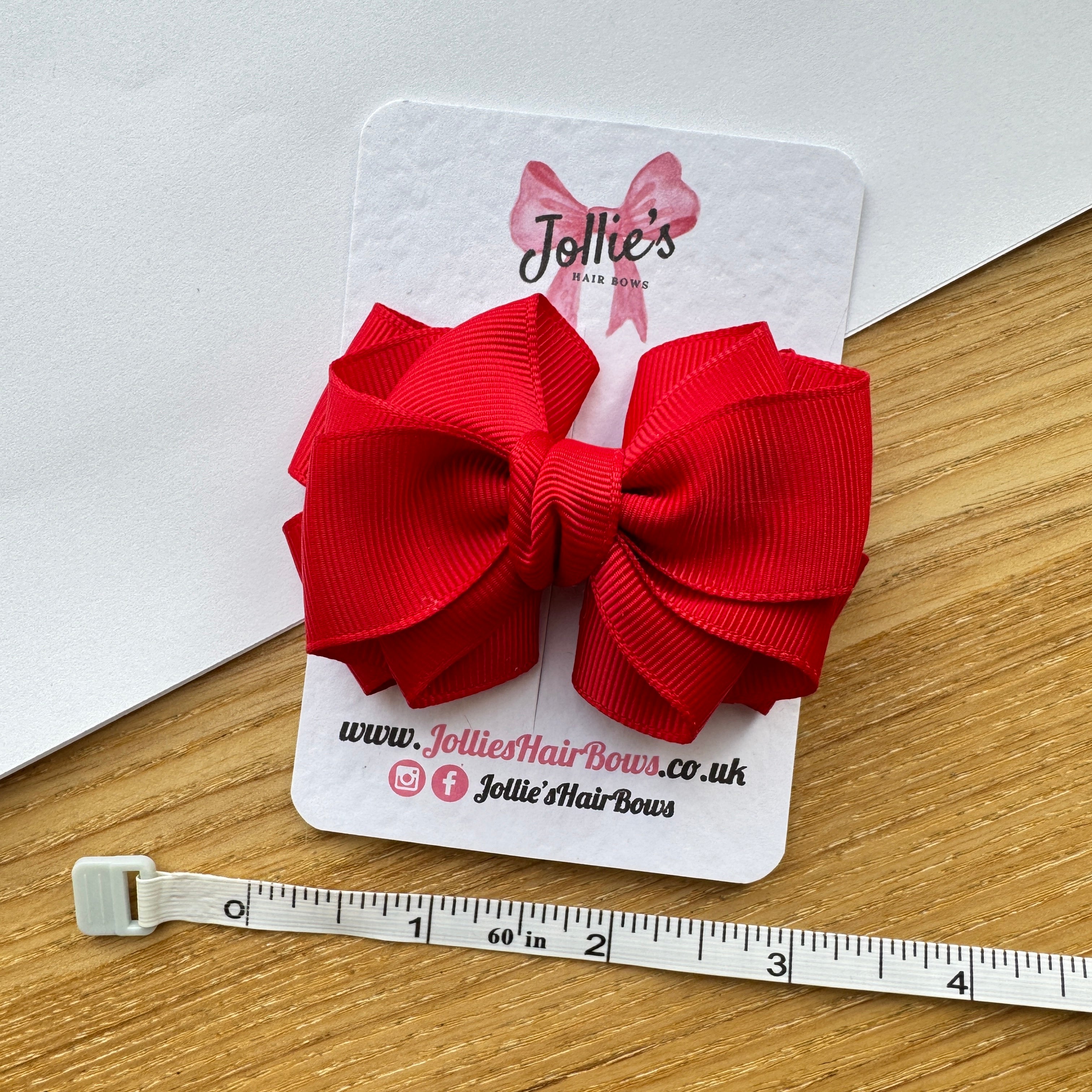 3" Red Double Layer Boutique Hair Bow – Grosgrain Ribbon Clip with Teeth