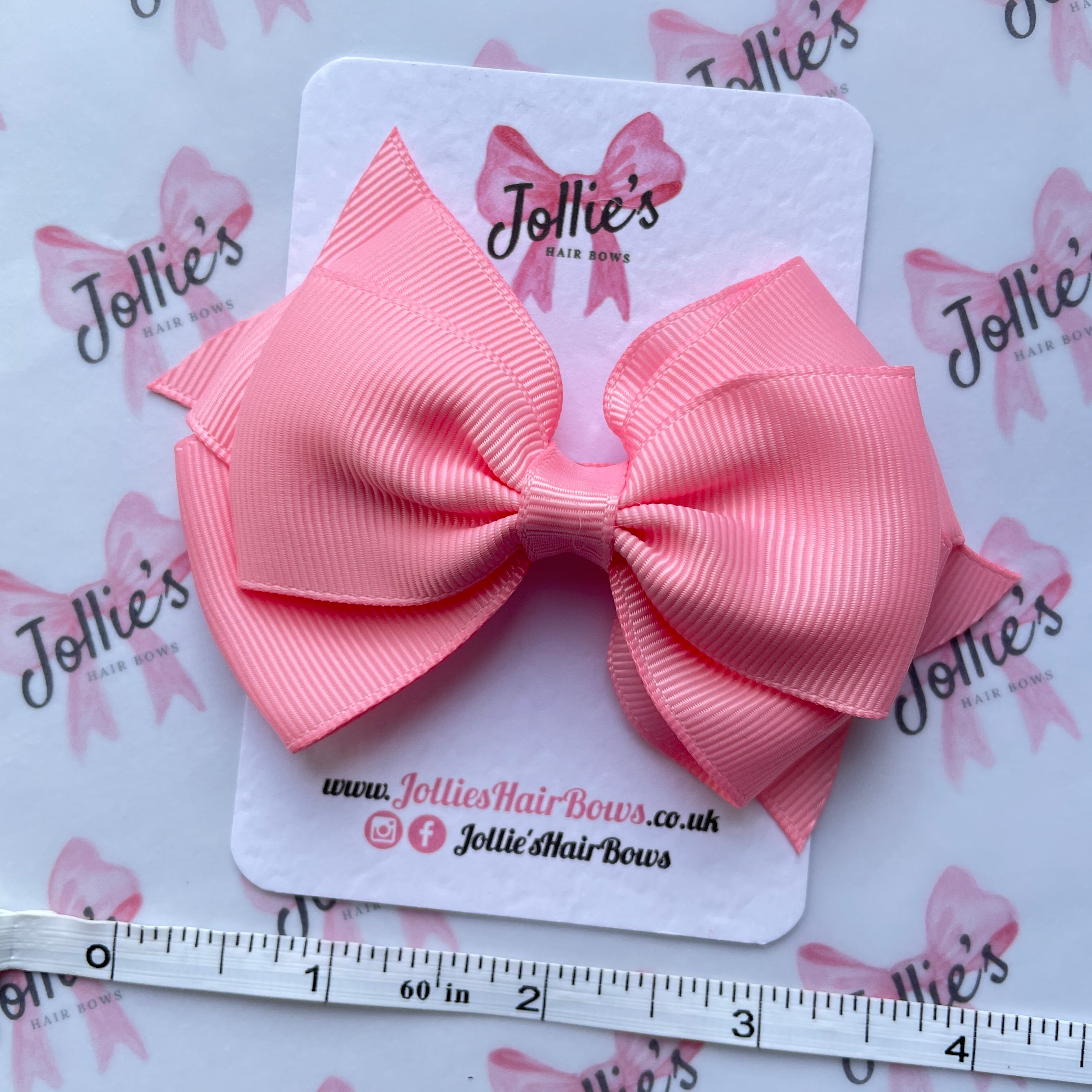 4" Pink Triple Layer Hair Bow – Grosgrain Ribbon with Lined Alligator Clip