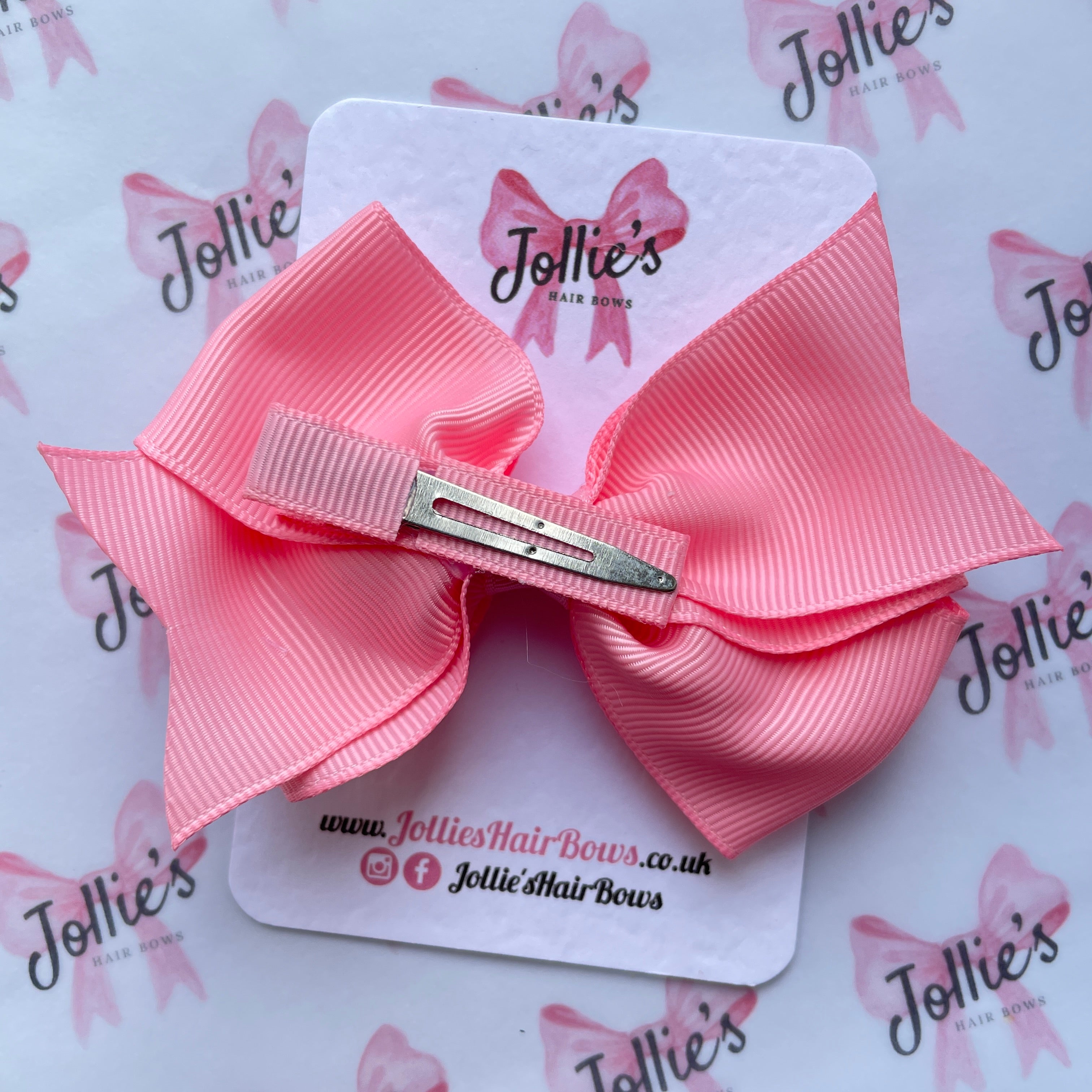 4" Pink Triple Layer Hair Bow – Grosgrain Ribbon with Lined Alligator Clip