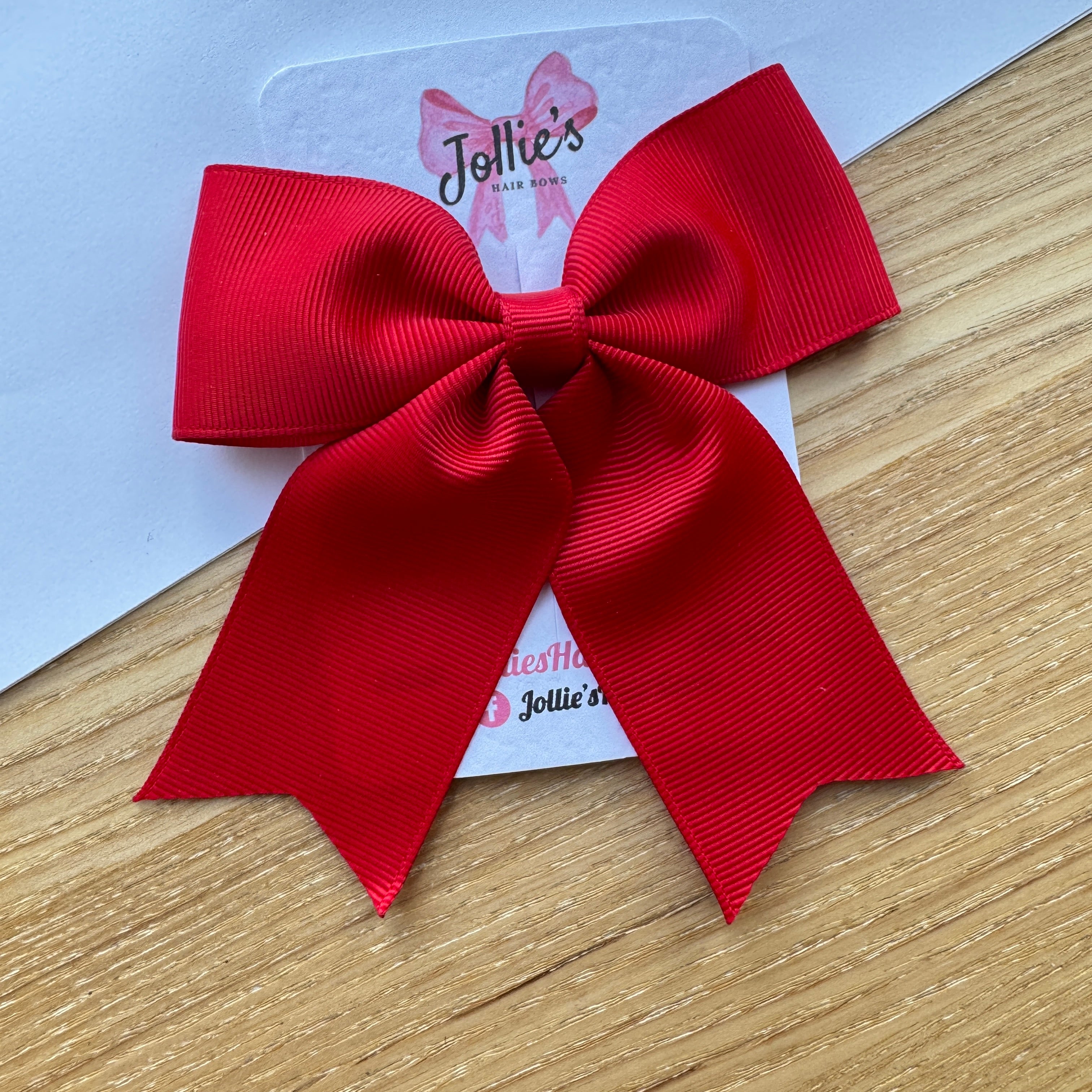 4.5" Red Tail Hair Bow – Grosgrain Ribbon Clip with Teeth