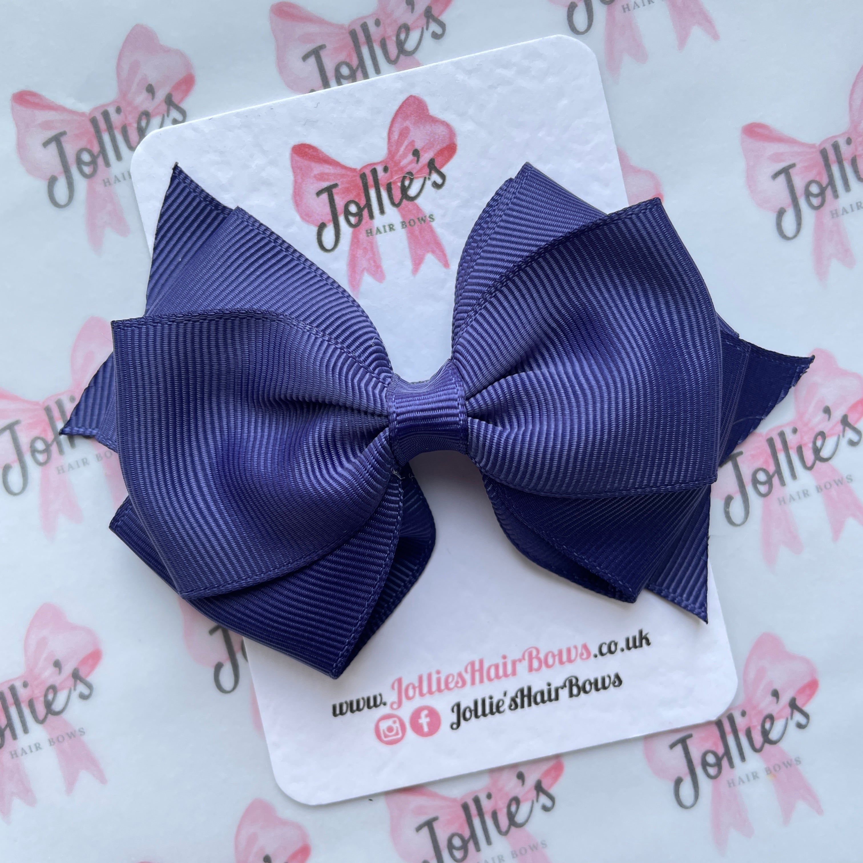 4" Ink Blue Triple Layer Hair Bow – Grosgrain Ribbon with Lined Alligator Clip