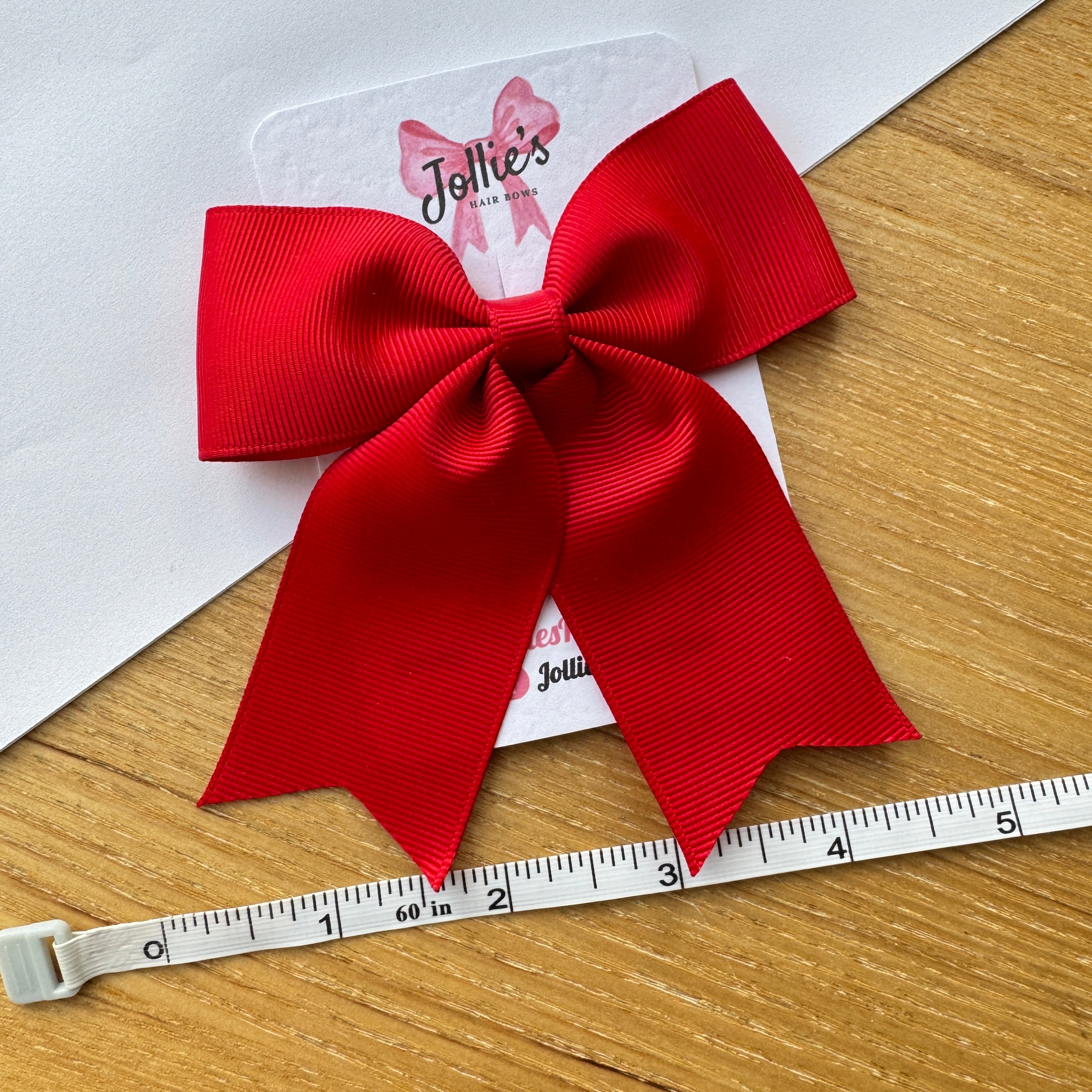4.5" Red Tail Hair Bow – Grosgrain Ribbon Clip with Teeth