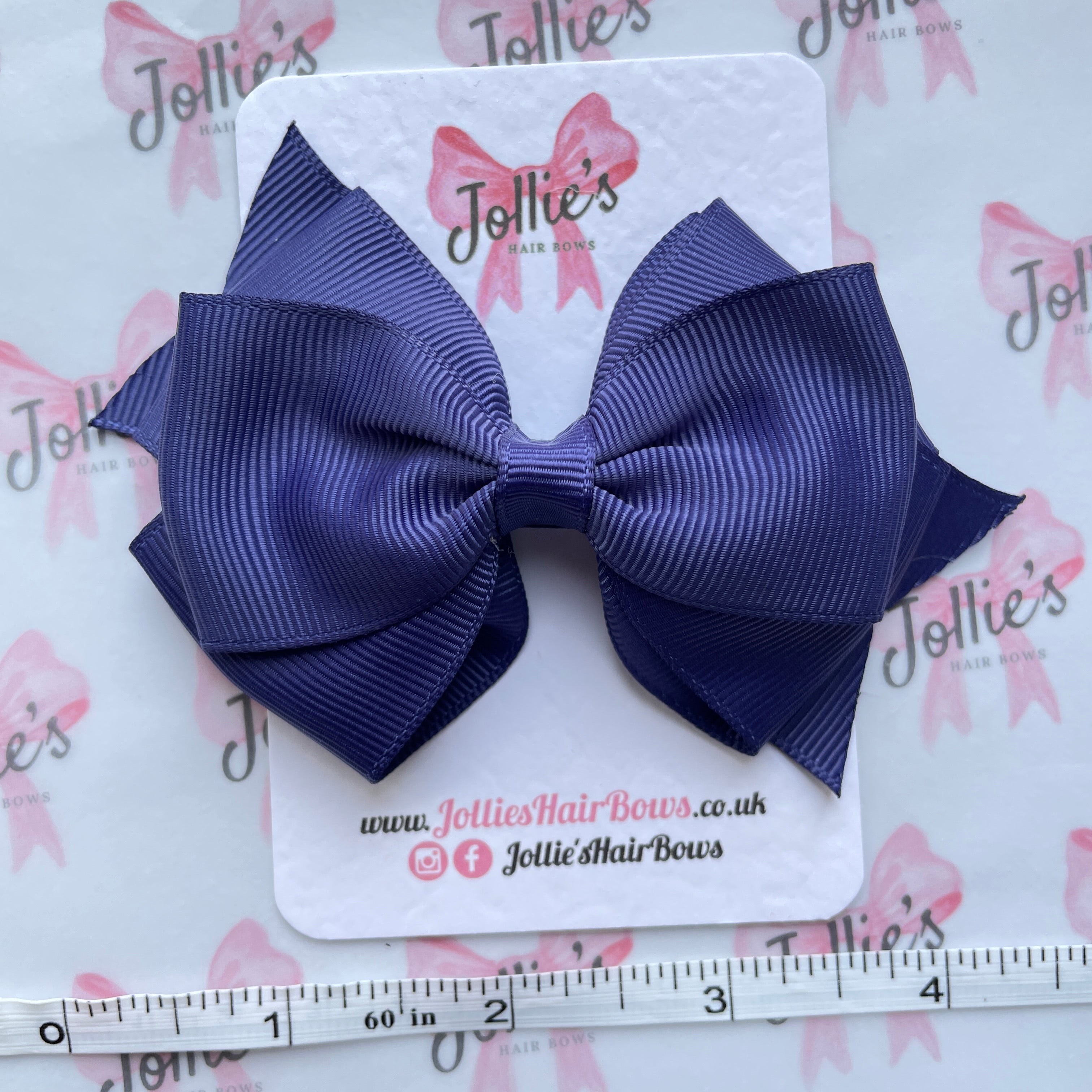 4" Ink Blue Triple Layer Hair Bow – Grosgrain Ribbon with Lined Alligator Clip