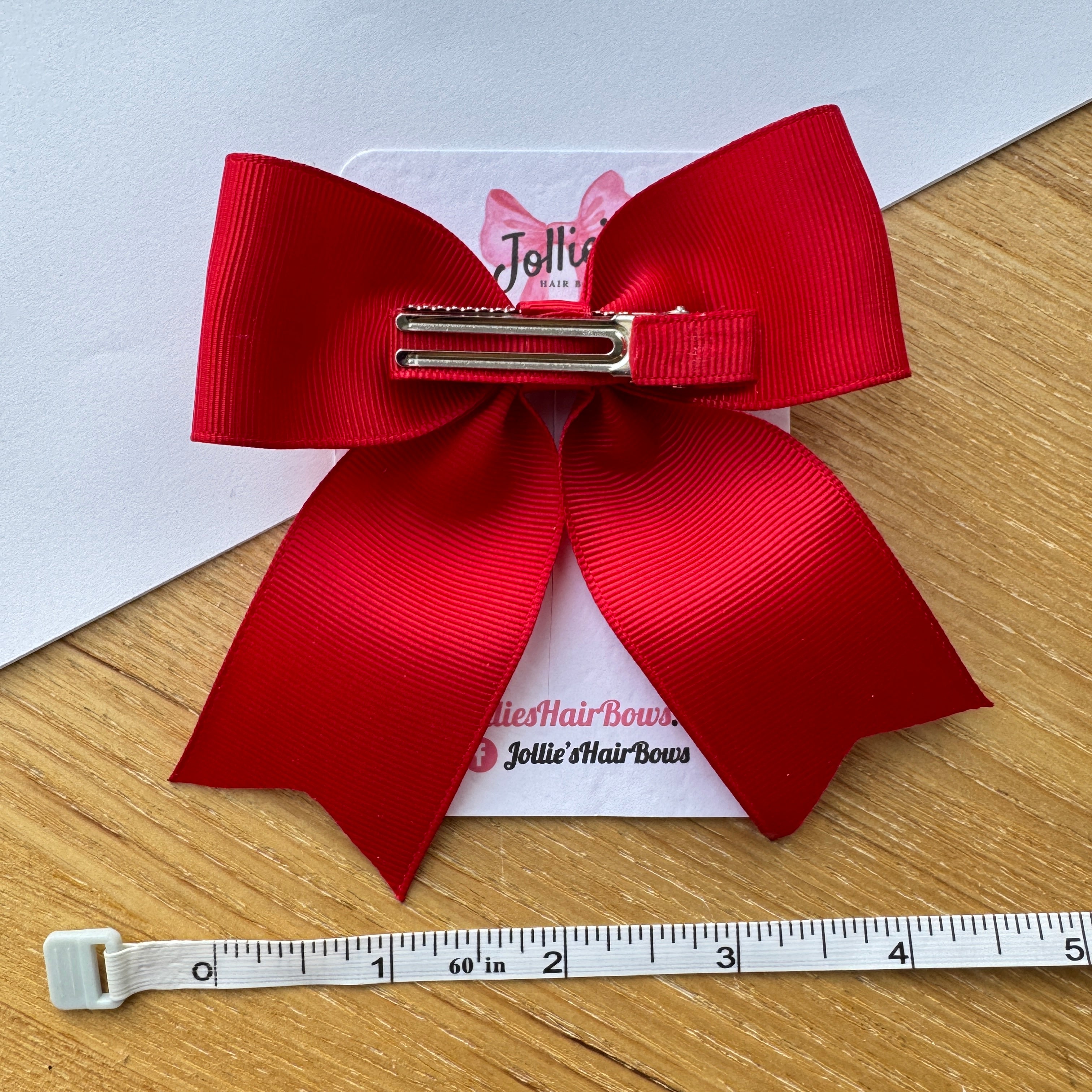 4.5" Red Tail Hair Bow – Grosgrain Ribbon Clip with Teeth