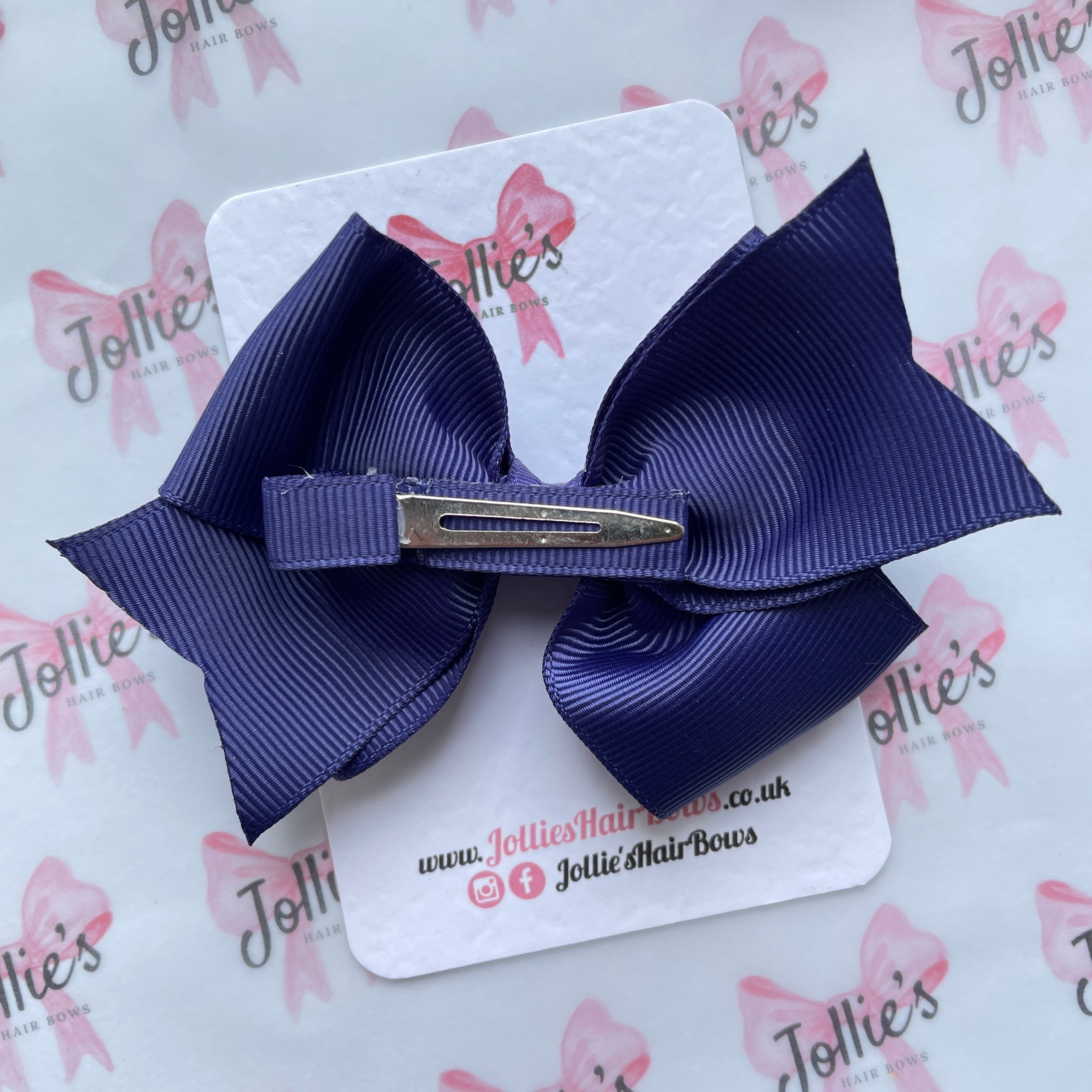 4" Ink Blue Triple Layer Hair Bow – Grosgrain Ribbon with Lined Alligator Clip
