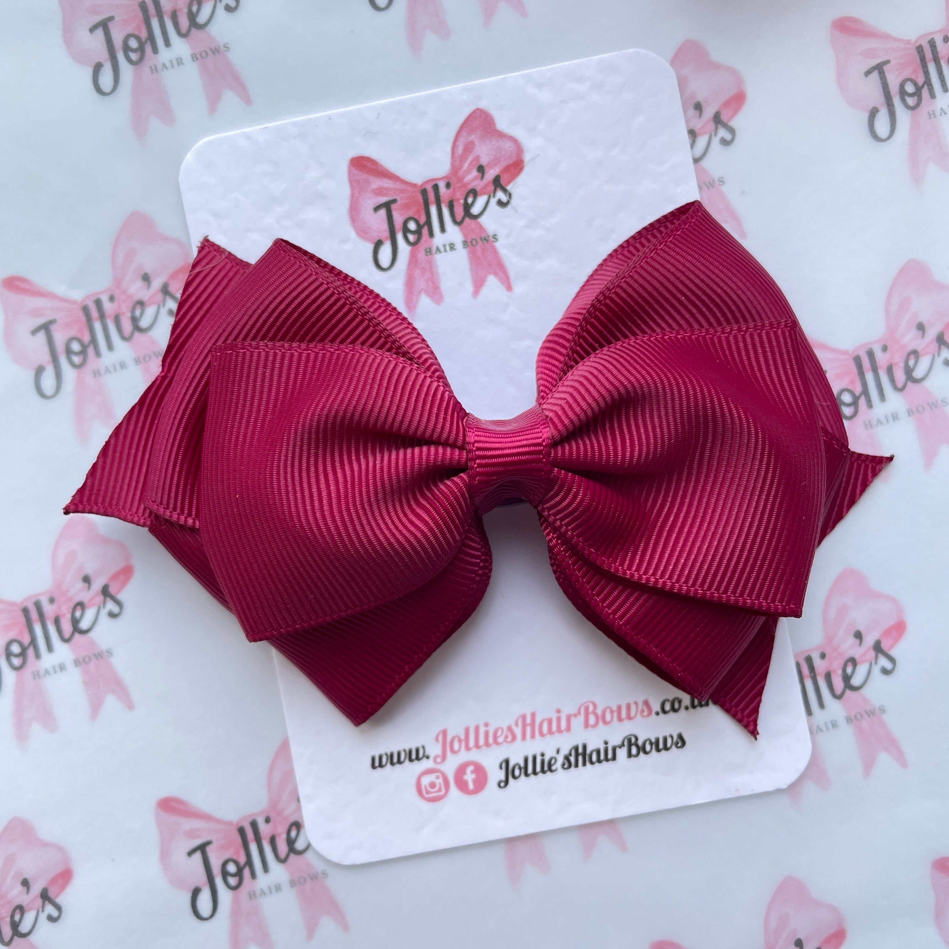 4" Wine Triple Layer Hair Bow – Grosgrain Ribbon with Lined Alligator Clip