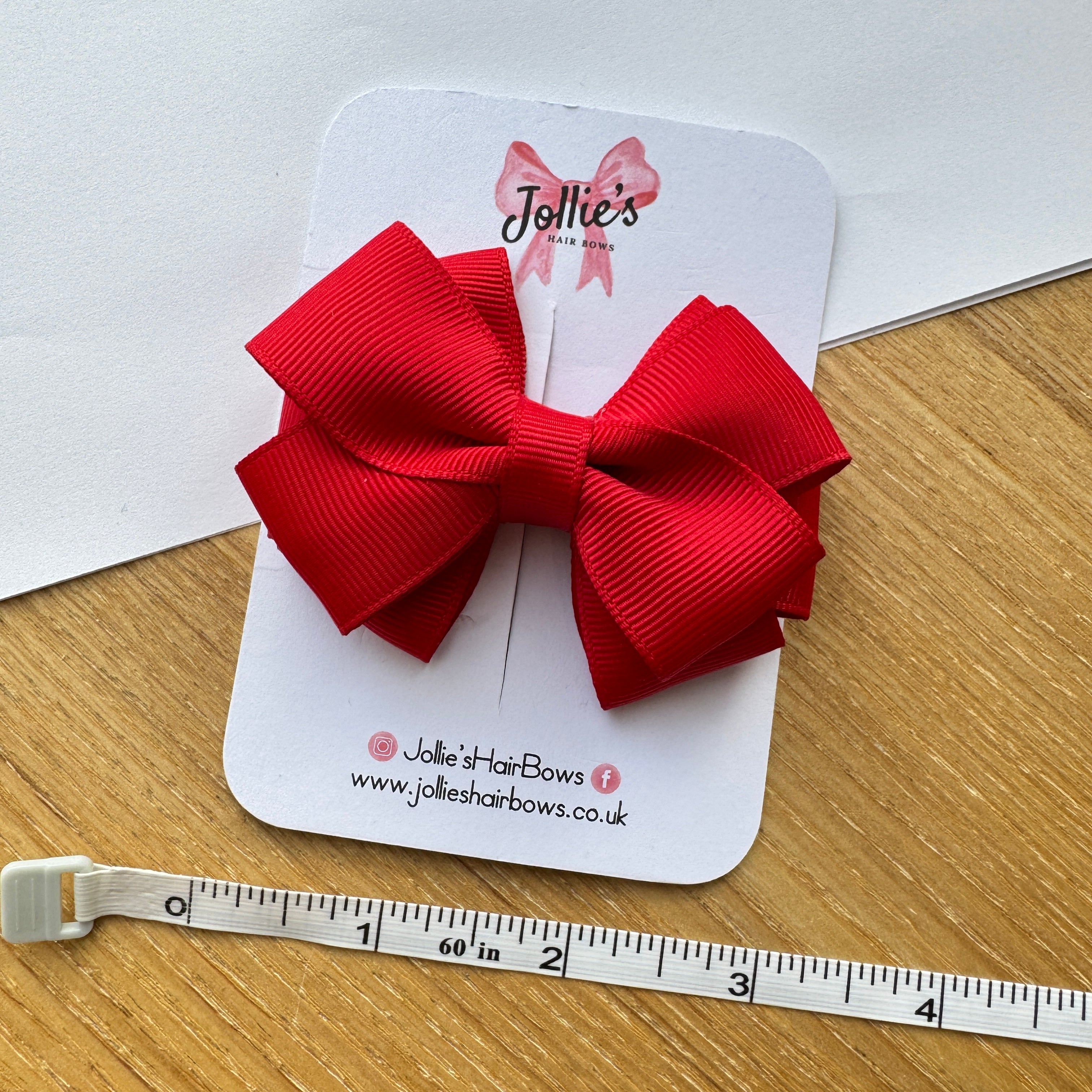 3" Red Double Layer Statement Hair Bow – Grosgrain Ribbon Clip with Teeth