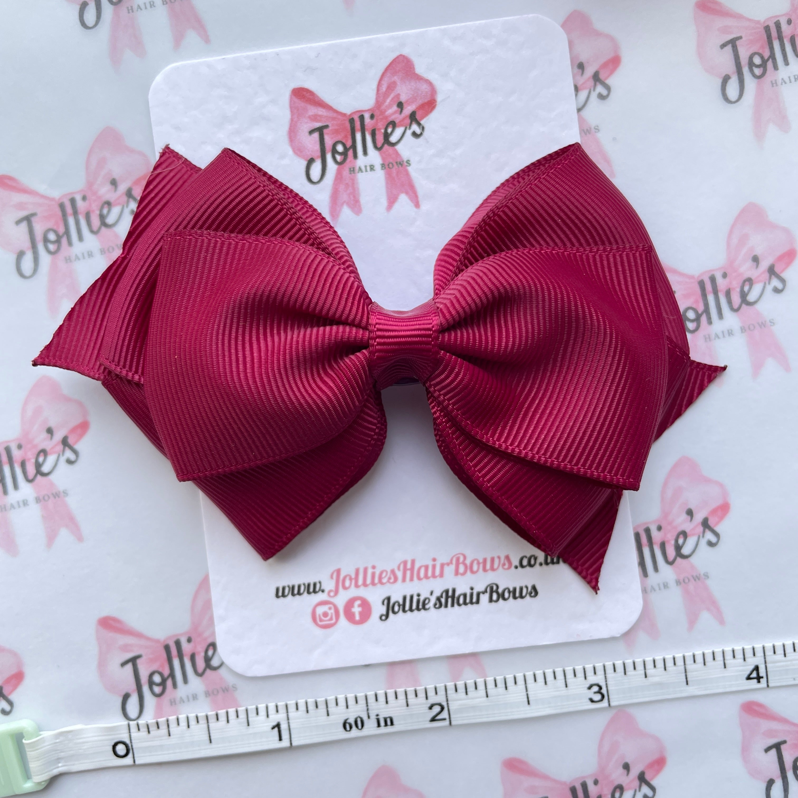 4" Wine Triple Layer Hair Bow – Grosgrain Ribbon with Lined Alligator Clip