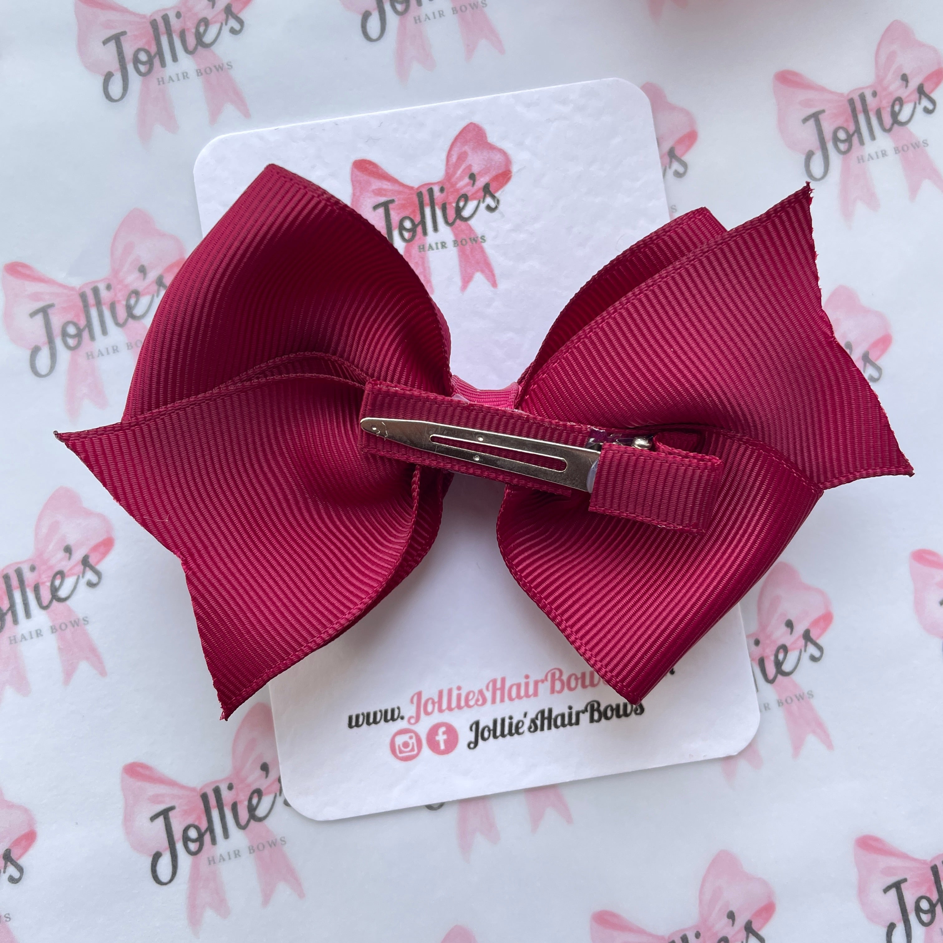 4" Wine Triple Layer Hair Bow – Grosgrain Ribbon with Lined Alligator Clip