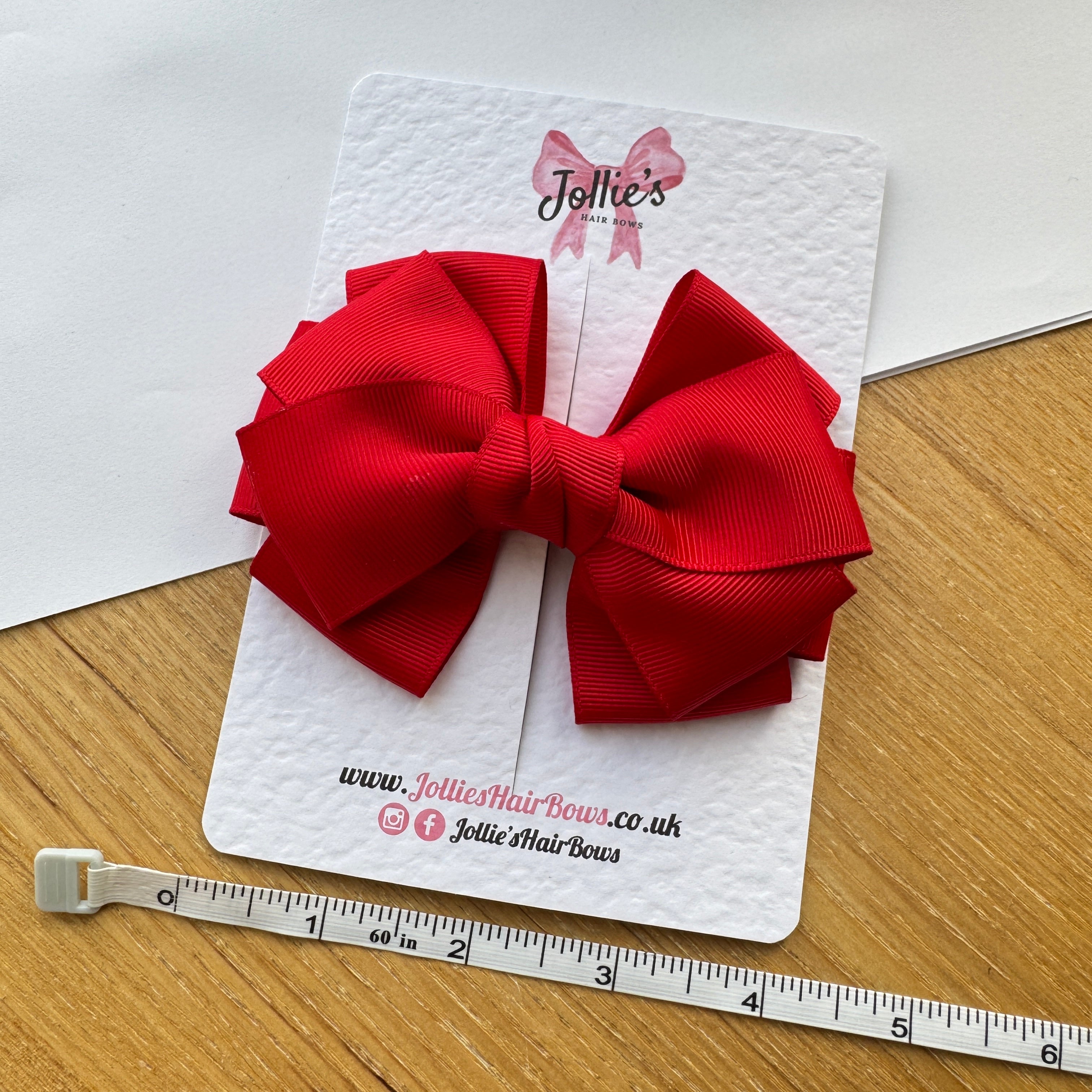 4" Red Double Layer Statement Hair Bow – Grosgrain Ribbon Clip with Teeth