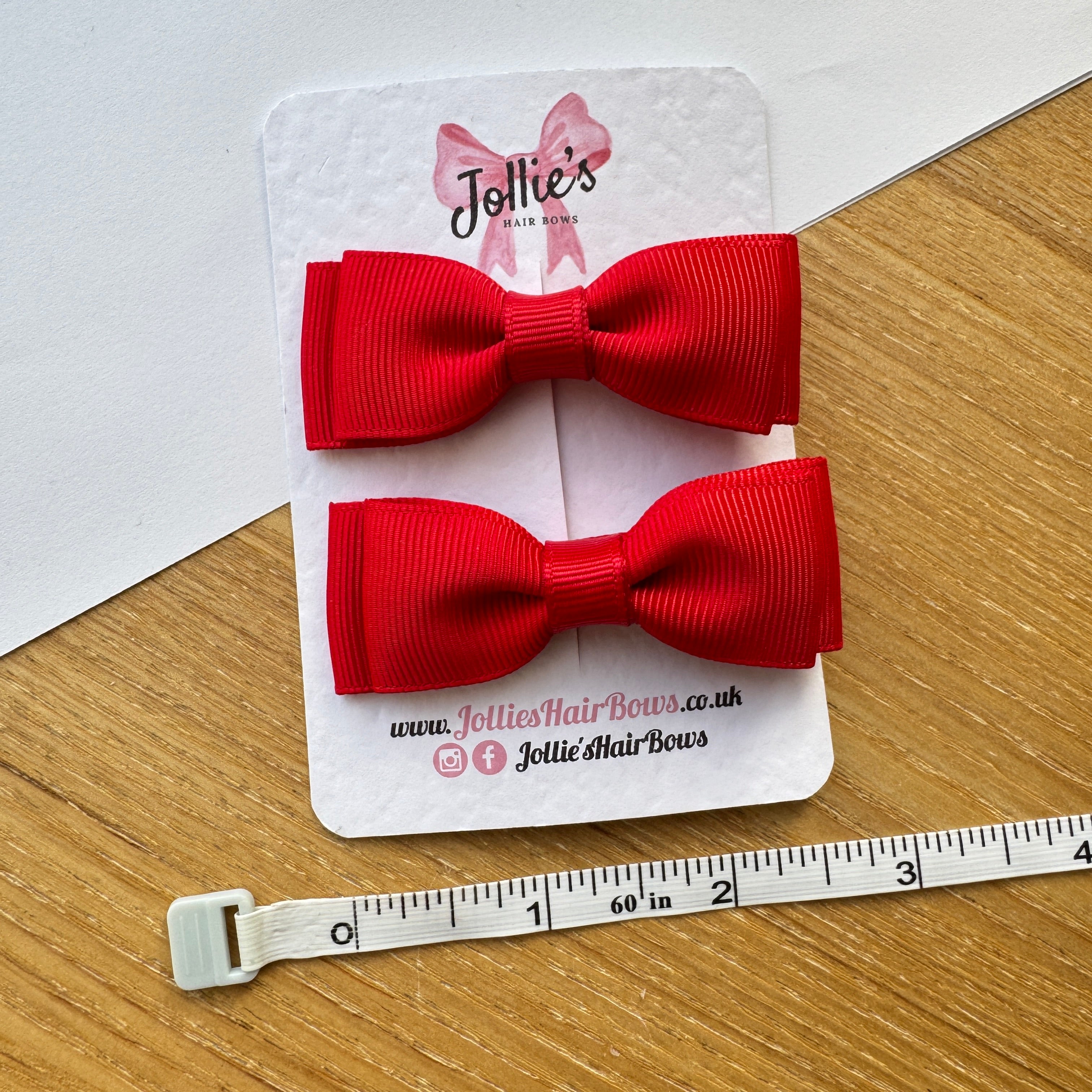 2.5" Red Mini School Hair Bow Pair – Grosgrain Ribbon Clips with Teeth