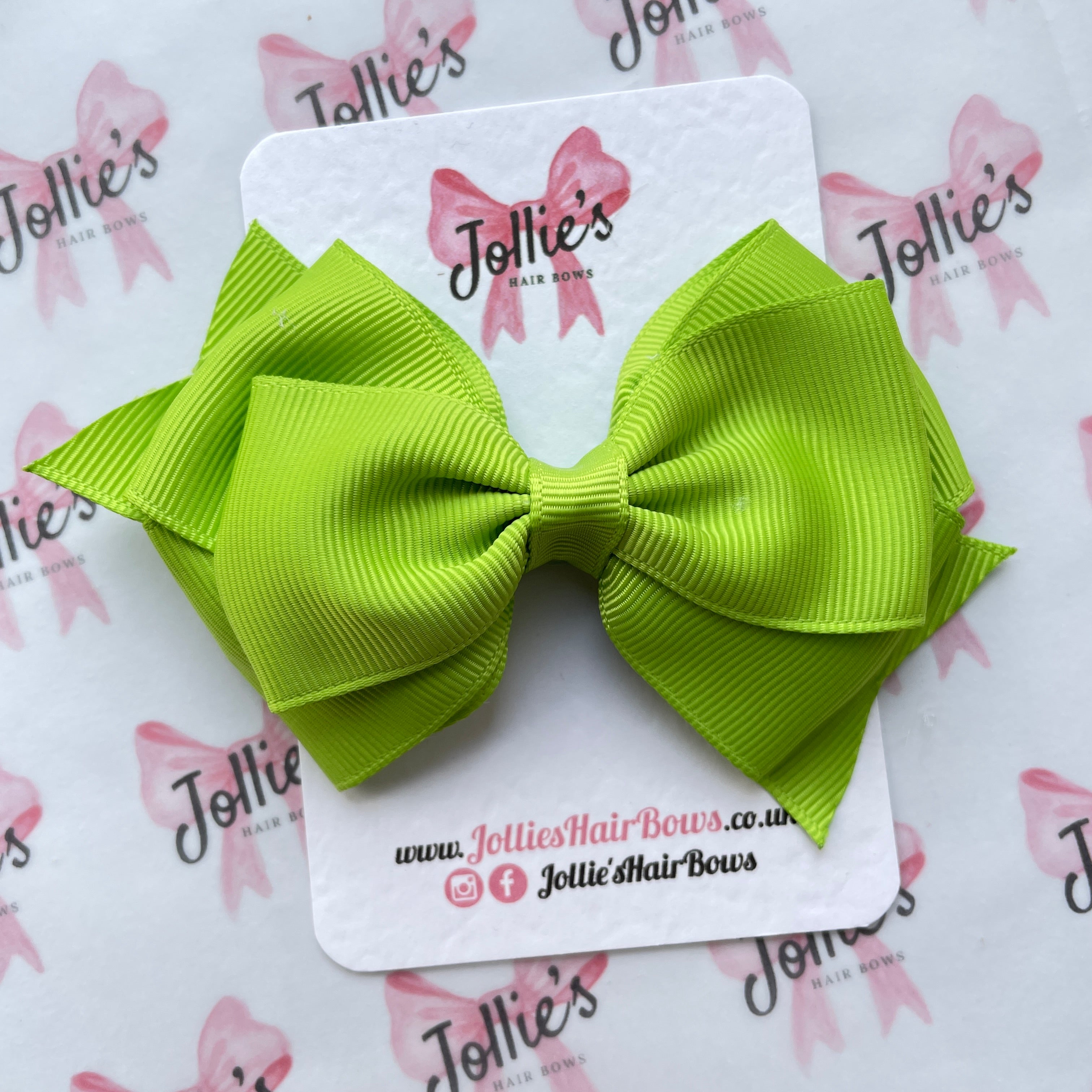 4" Apple Green Triple Layer Hair Bow β Grosgrain Ribbon with Lined Alligator Clip