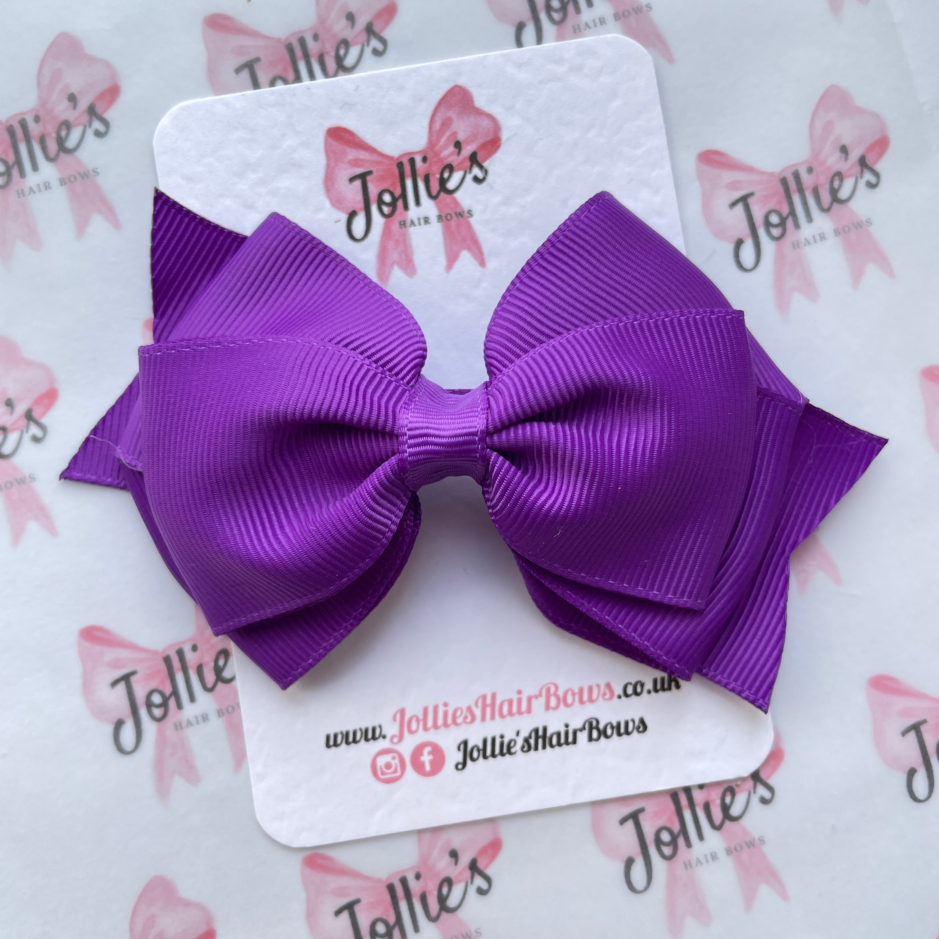 4" Purple Triple Layer Hair Bow – Grosgrain Ribbon with Lined Alligator Clip