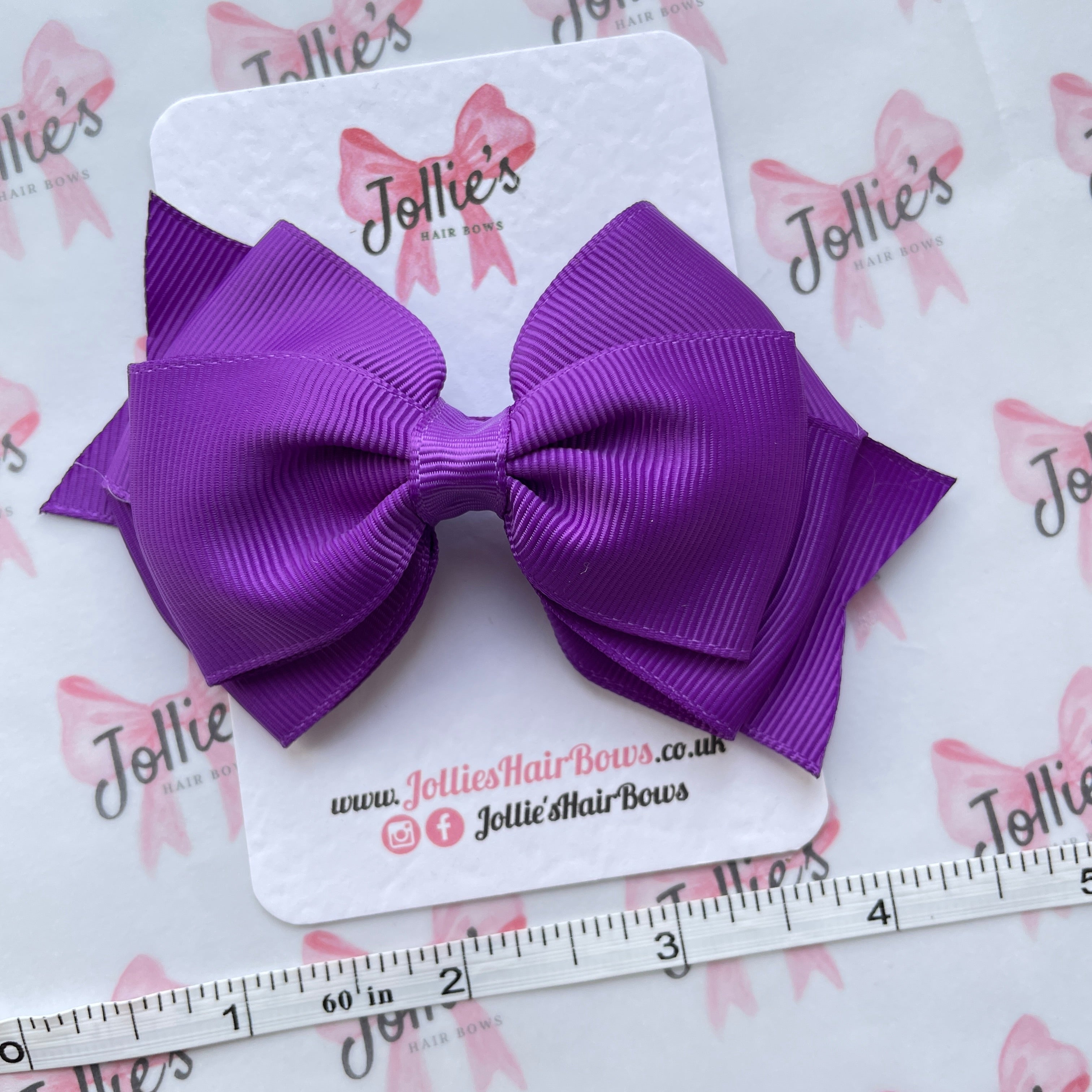 4" Purple Triple Layer Hair Bow – Grosgrain Ribbon with Lined Alligator Clip