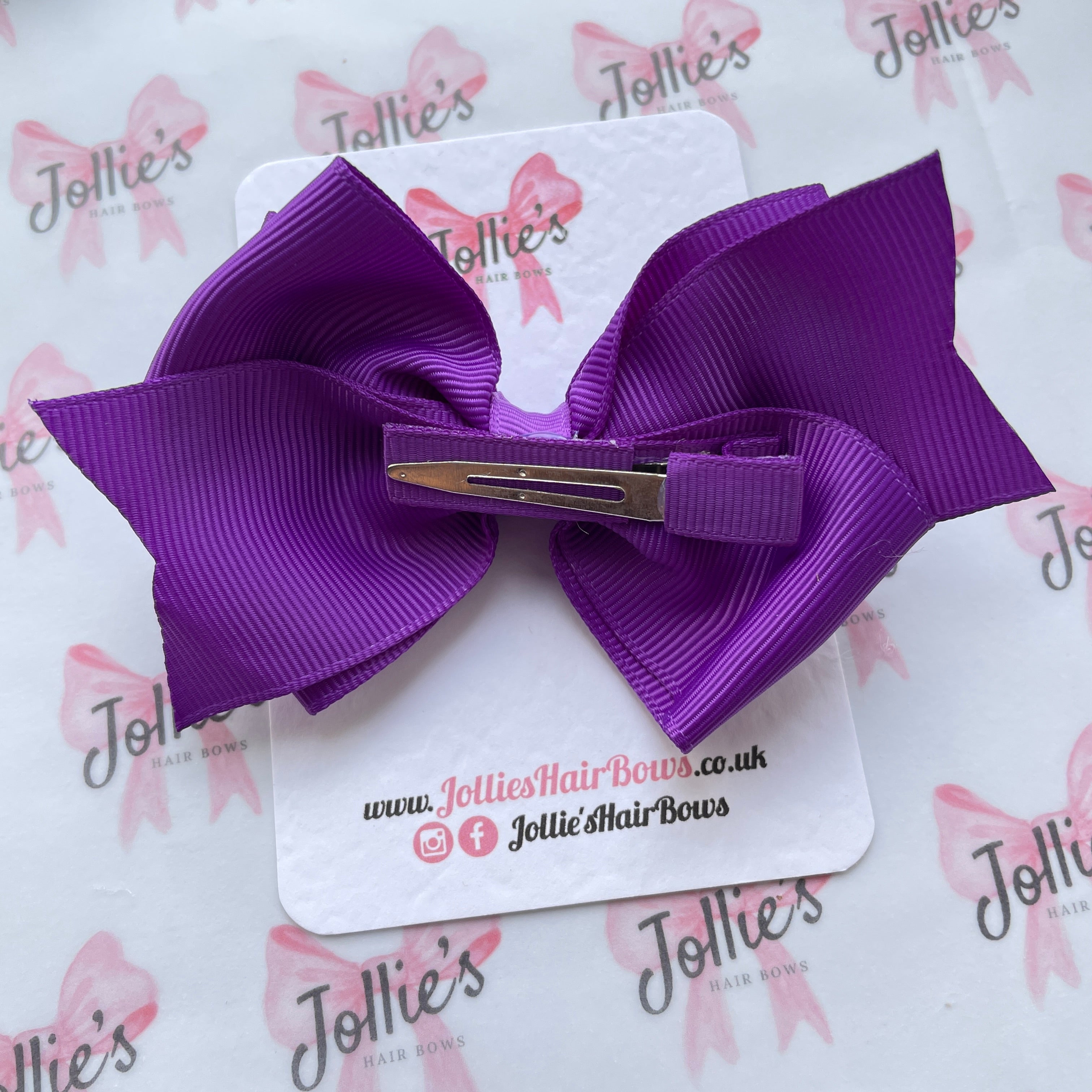 4" Purple Triple Layer Hair Bow – Grosgrain Ribbon with Lined Alligator Clip