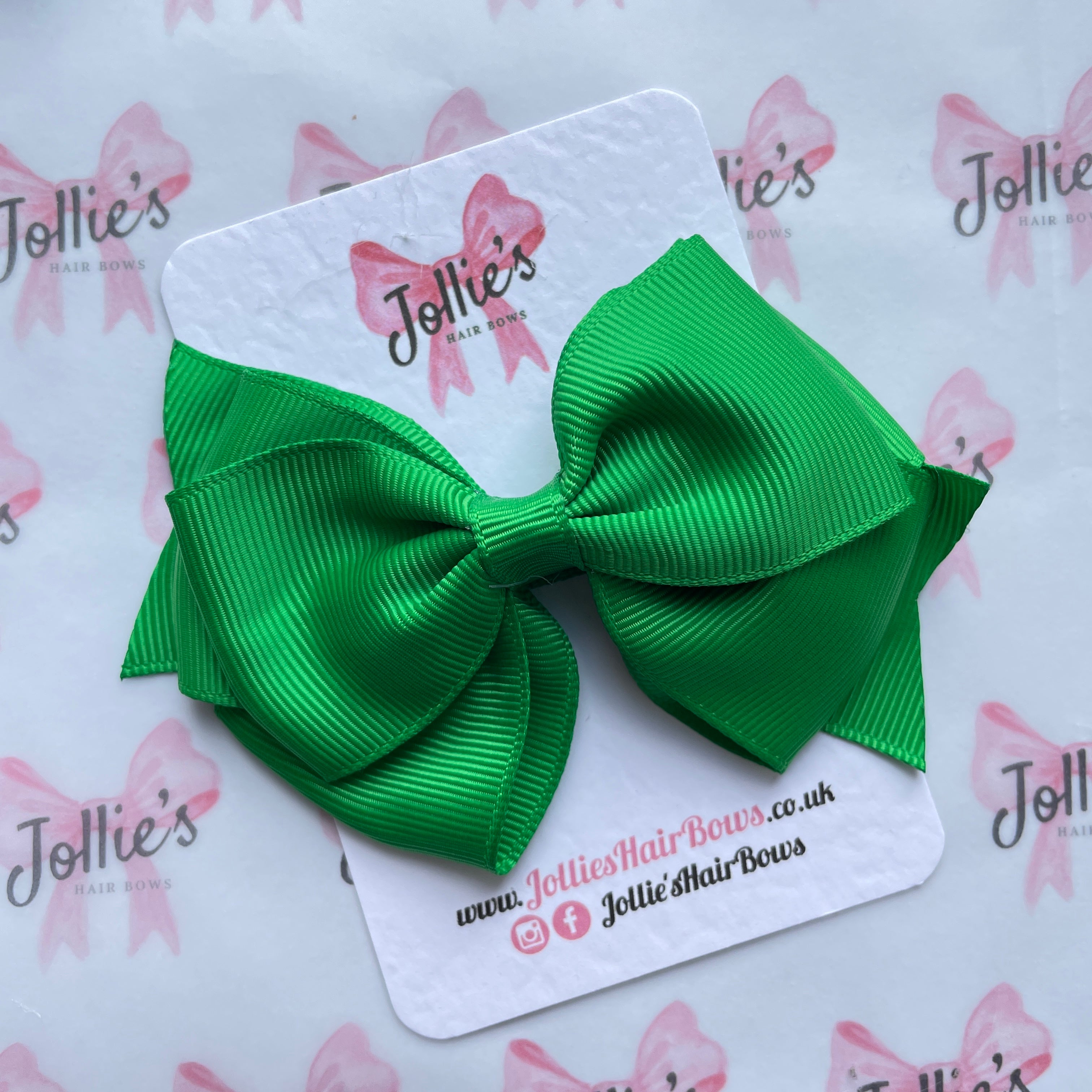 4" Emerald Green Triple Layer Hair Bow – Grosgrain Ribbon with Lined Alligator Clip