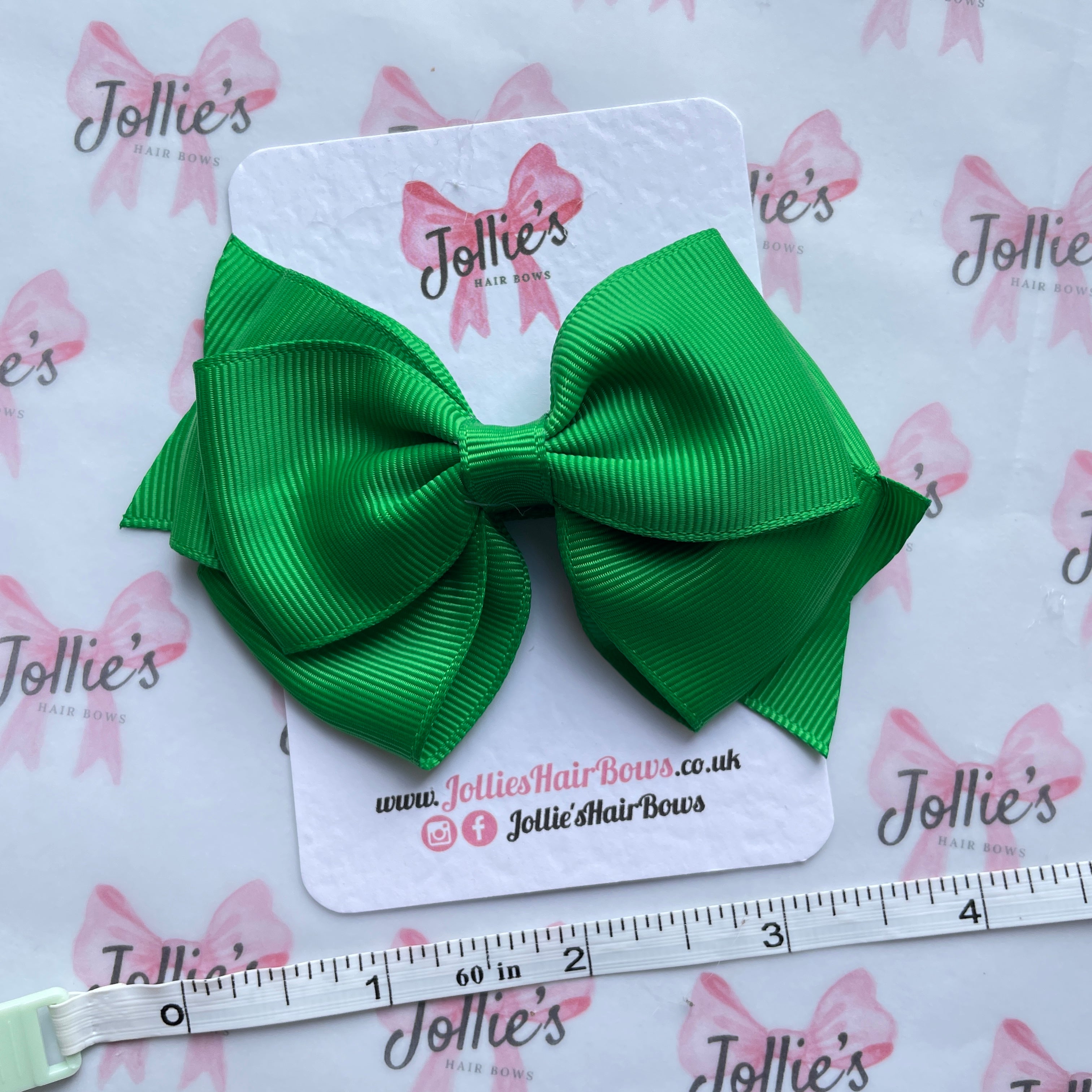 4" Emerald Green Triple Layer Hair Bow – Grosgrain Ribbon with Lined Alligator Clip