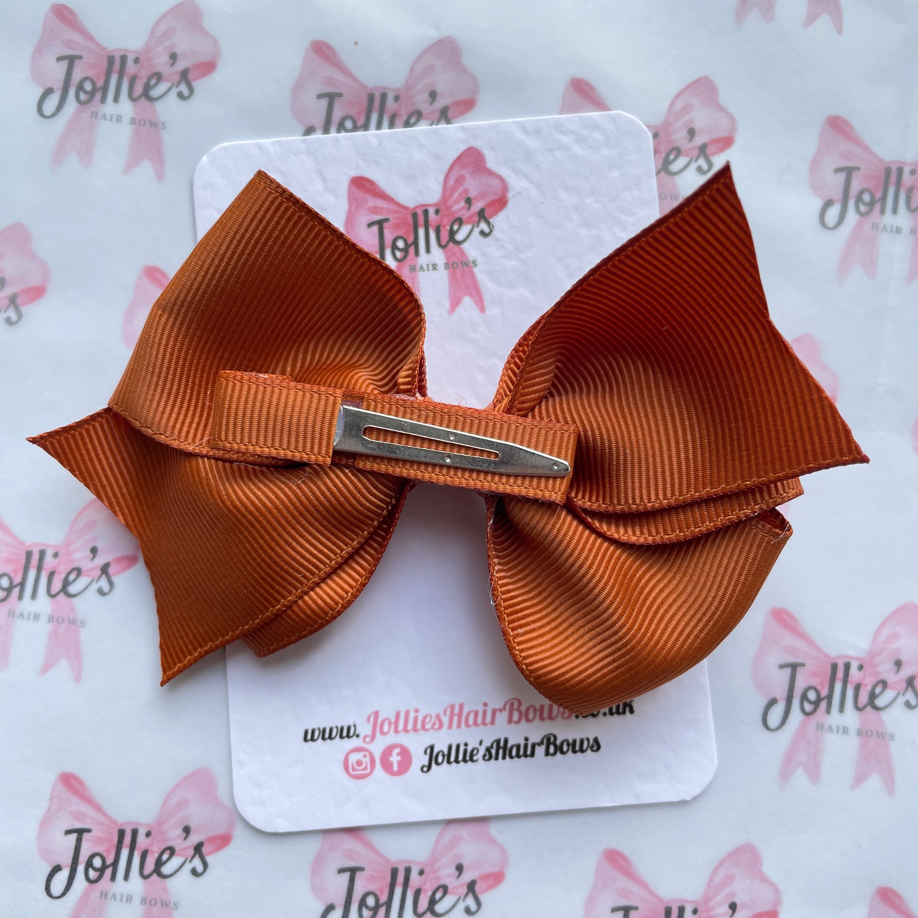 4" Copper Triple Layer Hair Bow – Grosgrain Ribbon with Lined Alligator Clip