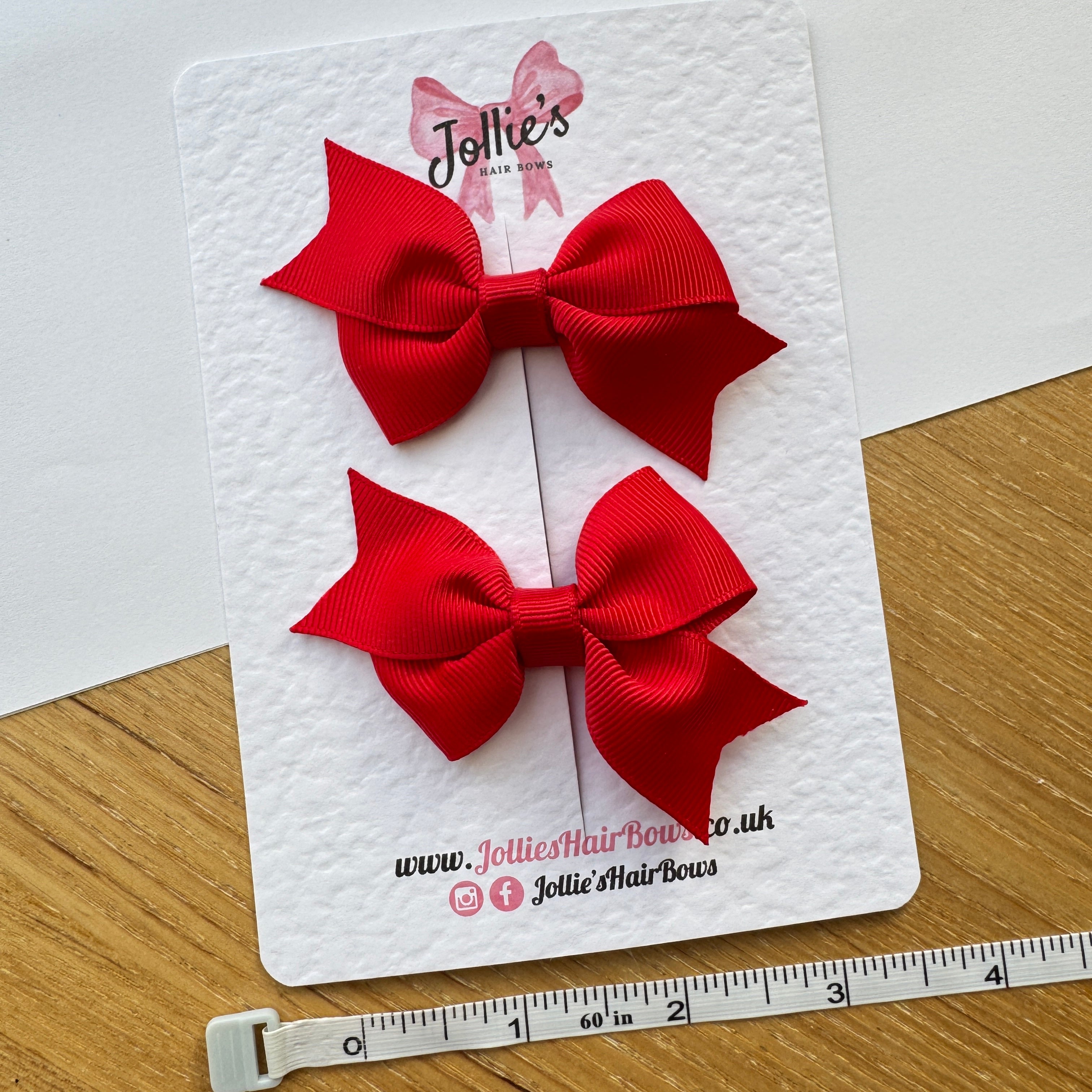 2.5" Red Lively Hair Bow Pair – Grosgrain Ribbon Clips with Teeth