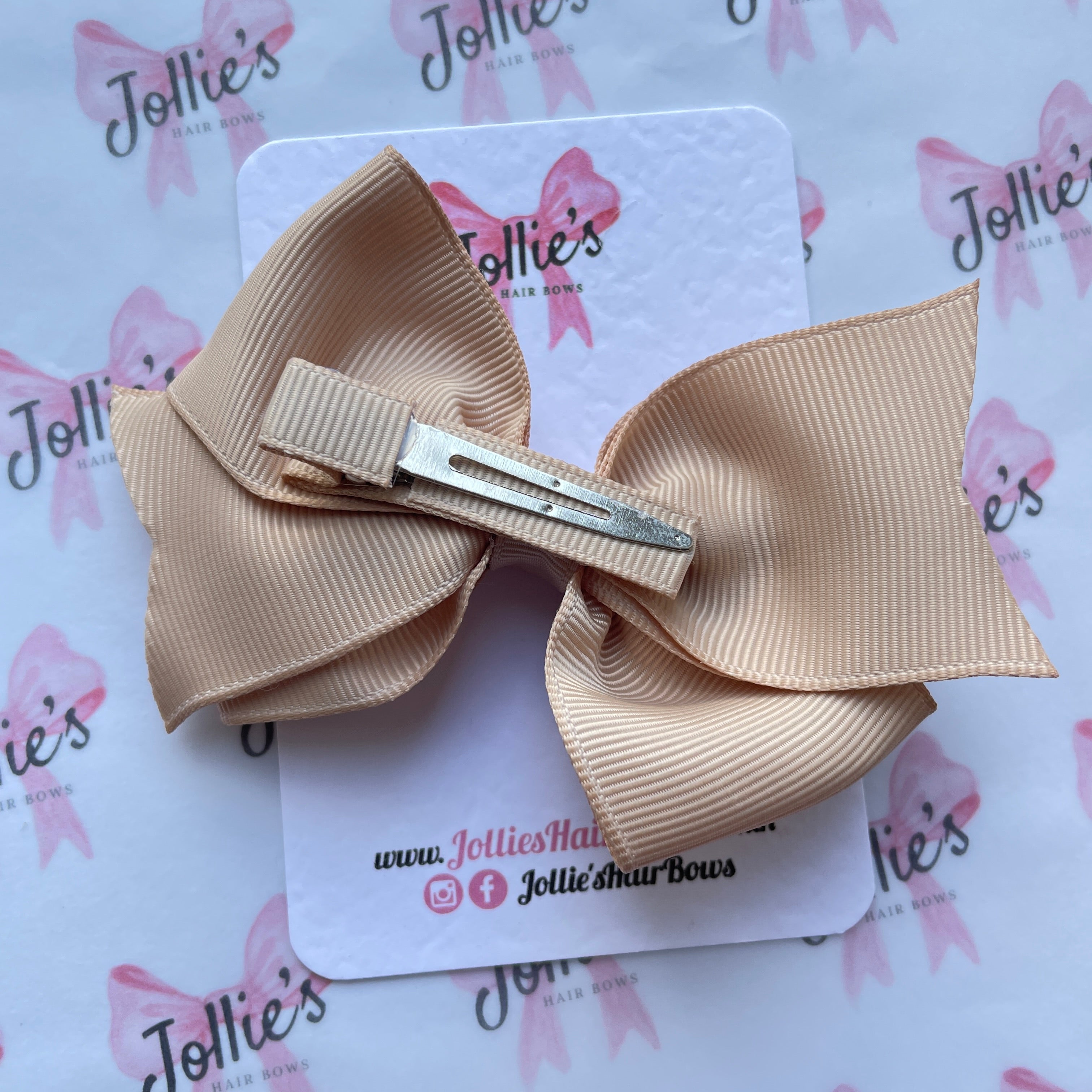 4" Tan Triple Layer Hair Bow – Grosgrain Ribbon with Lined Alligator Clip
