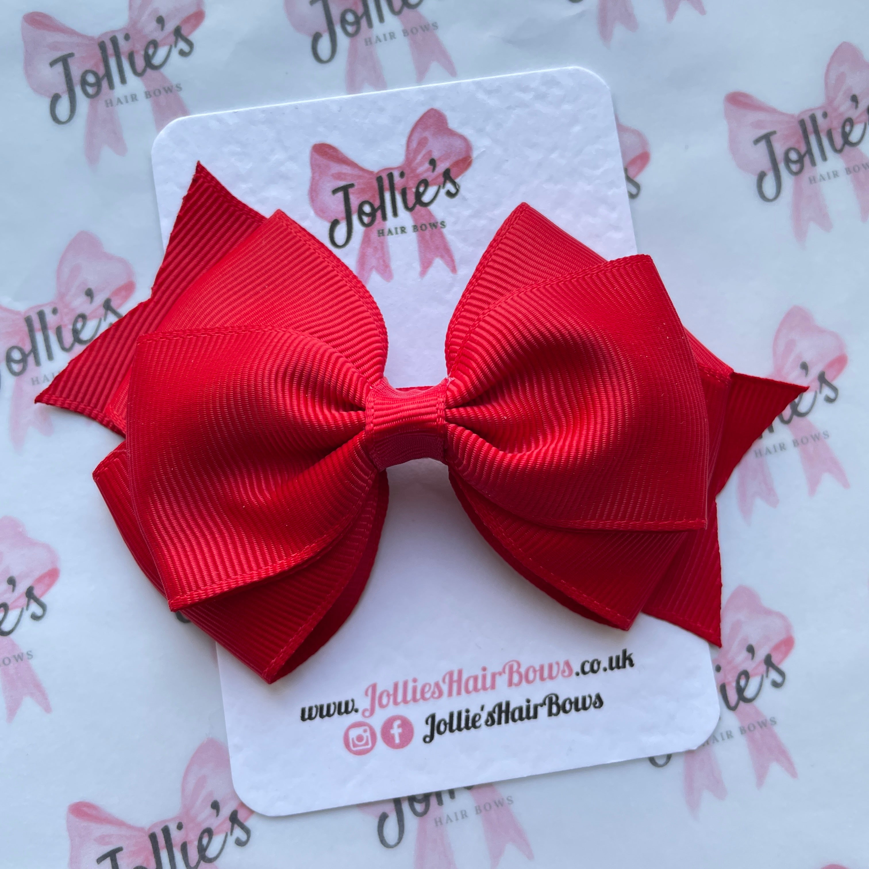 4" Red Triple Layer Hair Bow – Grosgrain Ribbon with Lined Alligator Clip