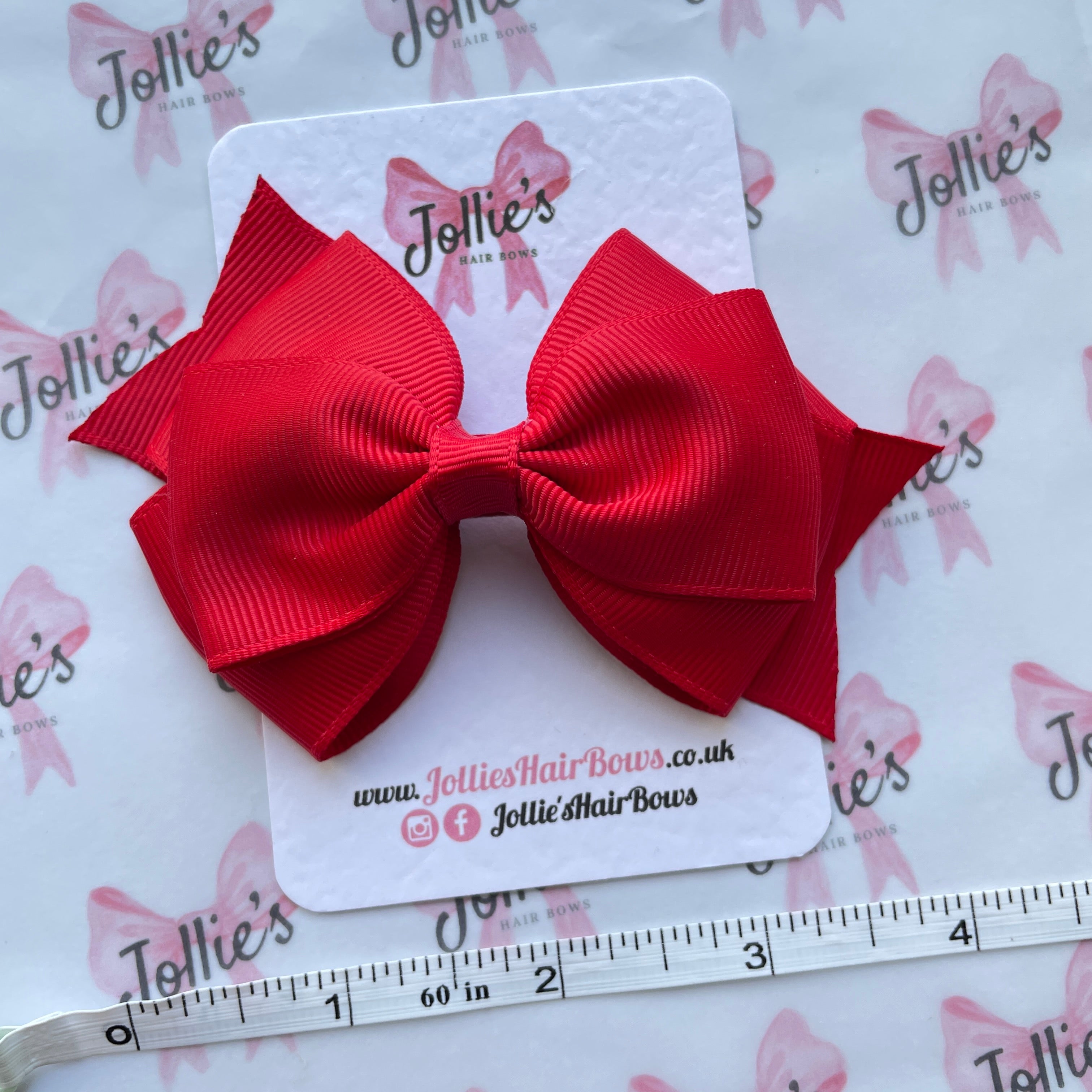4" Red Triple Layer Hair Bow – Grosgrain Ribbon with Lined Alligator Clip
